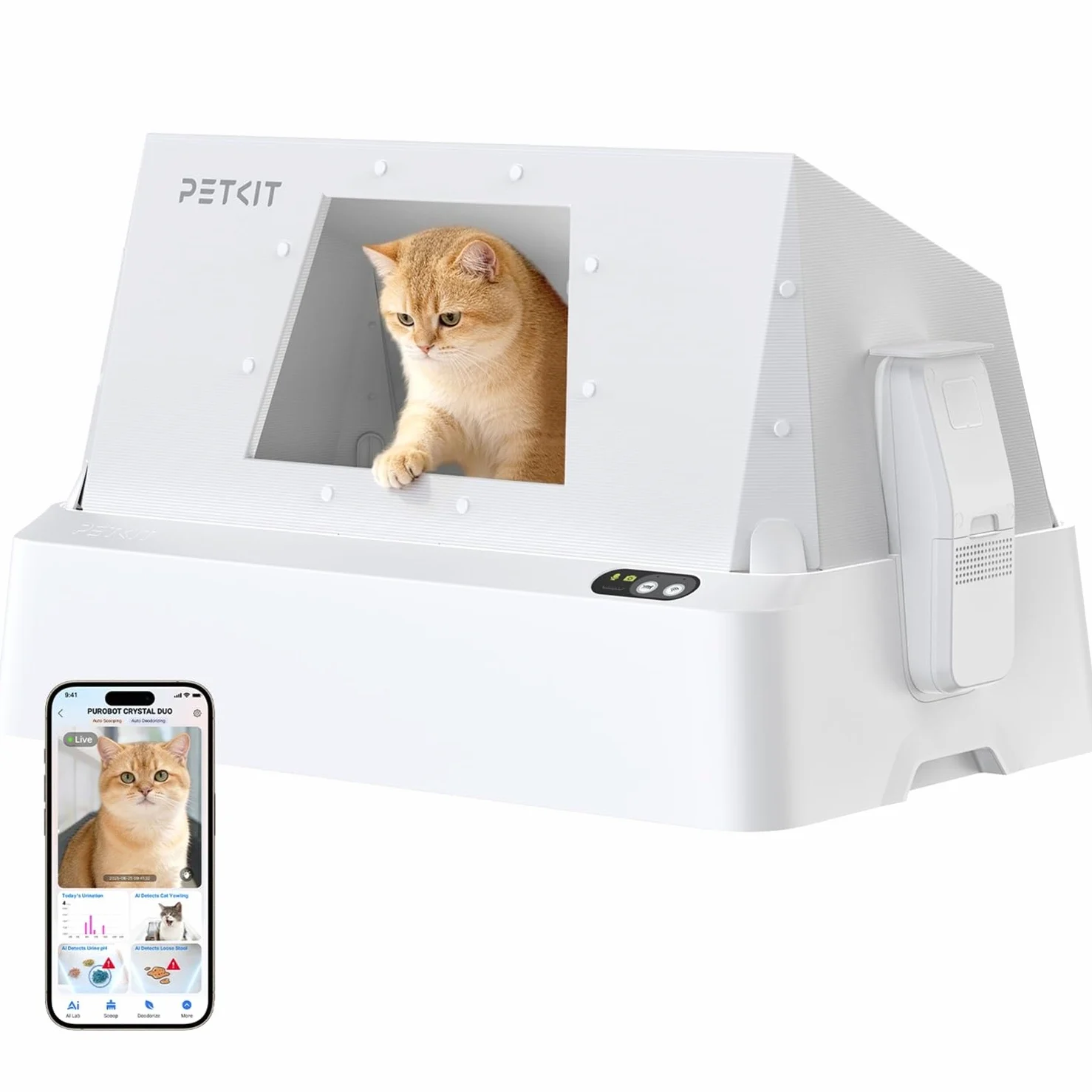 PETKIT PUROBOT Crystal Duo Lettiera Gatto Autopulente con Cappuccio Chiuso, Telecamera AI, Monitoraggio Intelligente della Salute, Pulizia Bidirezionale, Eliminazione degli Odori
