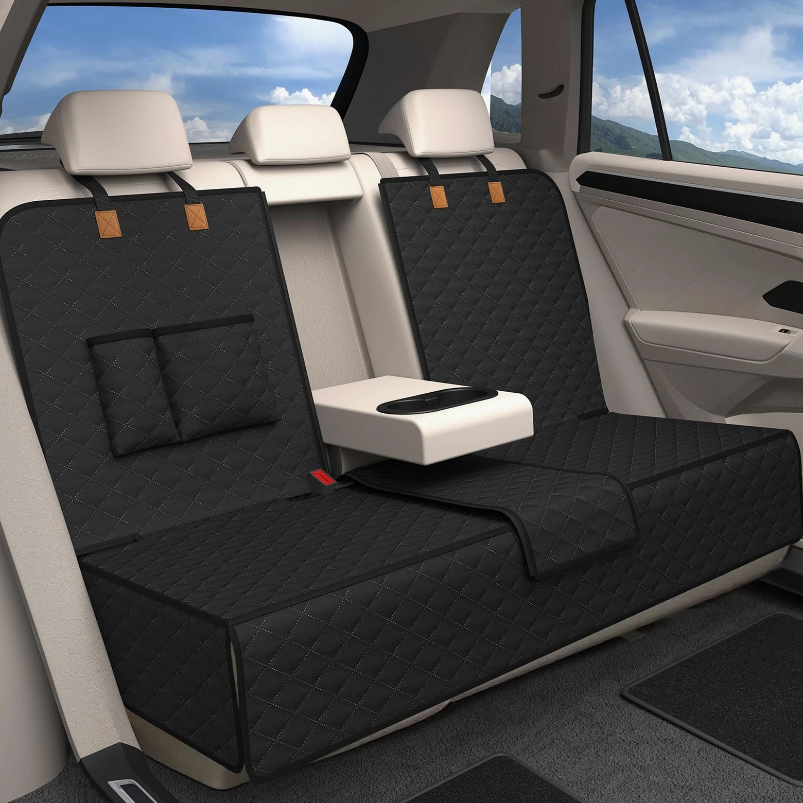 Coprisedile Auto per Aani Sedile Posteriore Dell'Auto, Antiscivolo, Impermeabile, 136 x 45 cm, Antigraffio, con Isofix, Compatibile con La Maggior Parte Delle Auto, SUV e Camion (Nero)