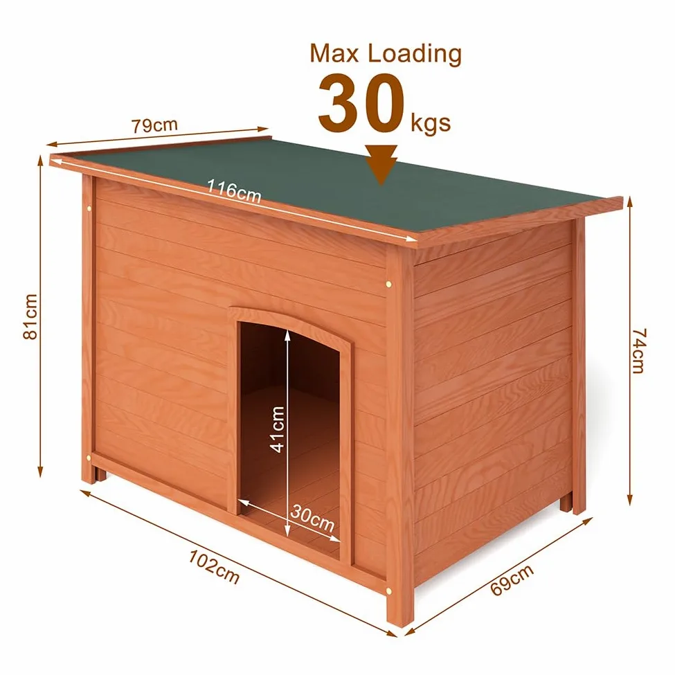 BAKAJI Cuccia per Animali Domestici in Legno, Casetta per Cani e Gatti con Tetto Apribile, Casa da Esterno ed Interno Resistente Intemperie e Agenti Atmosferici con Tettoia Asfaltata, 116 x 79 x 81 cm