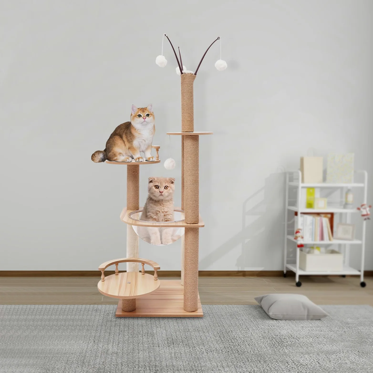 Tiragraffi per gatti, 40 x 40 x 132 cm, multi-livello, stabile, per gatti e gatti, multifunzione, con grattacieli, piattaforma, capsula spaziale, palline da gioco