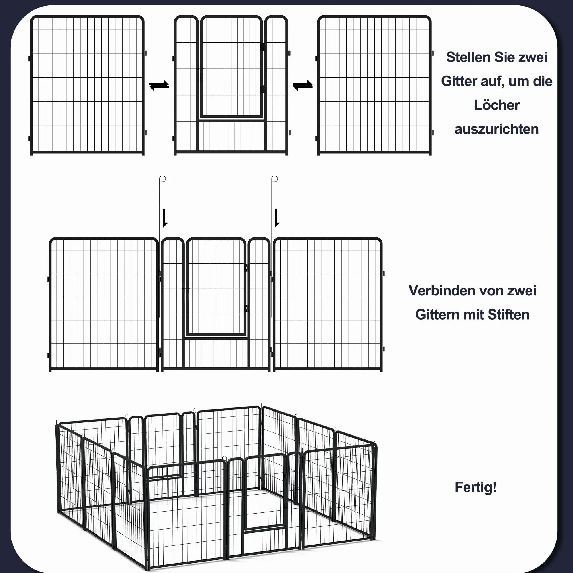 UISEBRT Recinzione per cuccioli con porta, box per cani, flessibile, pieghevole, per cani, gatti, cuccioli, conigli (65 x 80 cm, 12 pezzi)