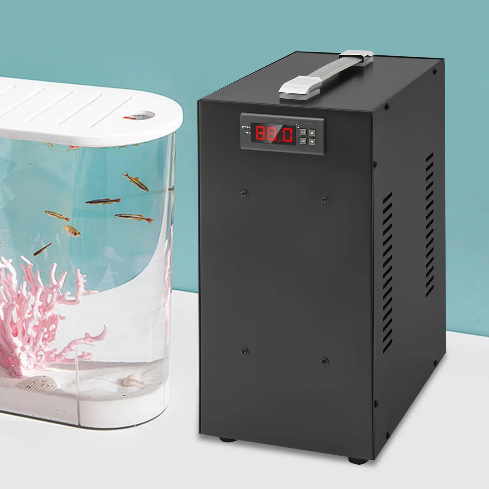 Radiatore per acquario, 40 l, sistema di raffreddamento per acquario, 150 W, con display LCD per acquario, erba di pesce, corallo