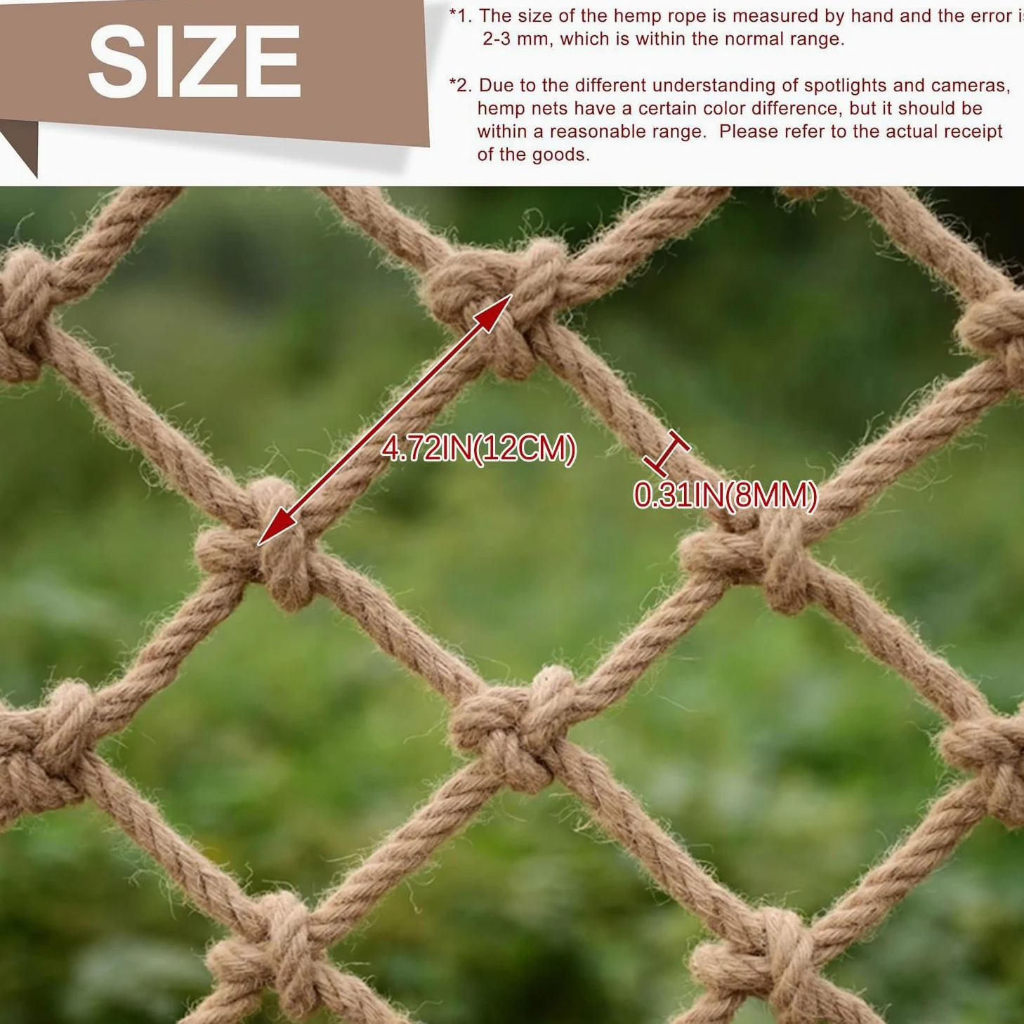 Corda di iuta di sicurezza e rete decorativa per bambini e animali domestici, corda versatile e di protezione da 8 mm, rete di sicurezza per bambini, dimensioni 4 x 9 m, per uso interno ed esterno