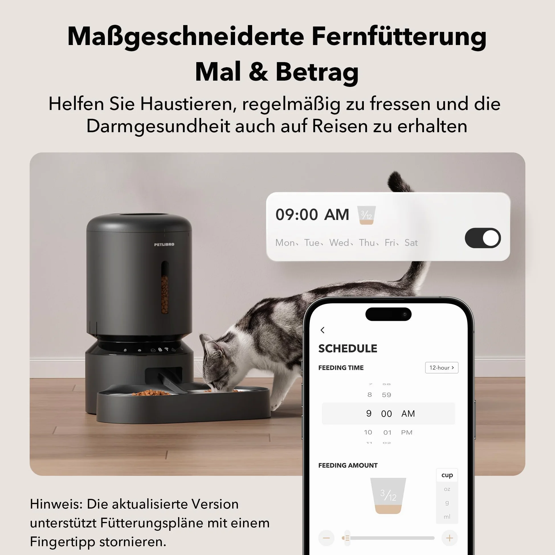 PETLIBRO 5G Wi-Fi Distributore Automatico Cibo Gatti, 5L Distributore Automatico Cibo Cani con 2 Ciotole in Acciaio Inox, 10 Pasti e Controllo del Timer, USB e Batterie, Voce bidirezionale, Nero