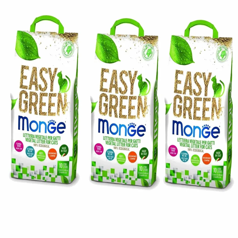 lettiera VEGETALE MONGE Easy Green Gatto Gatti furetti rettili Cat 10 Litri biodegradabile WC 2/3/6 Sacchi SPEDIZIONE Gratuita (3 Pezzi)