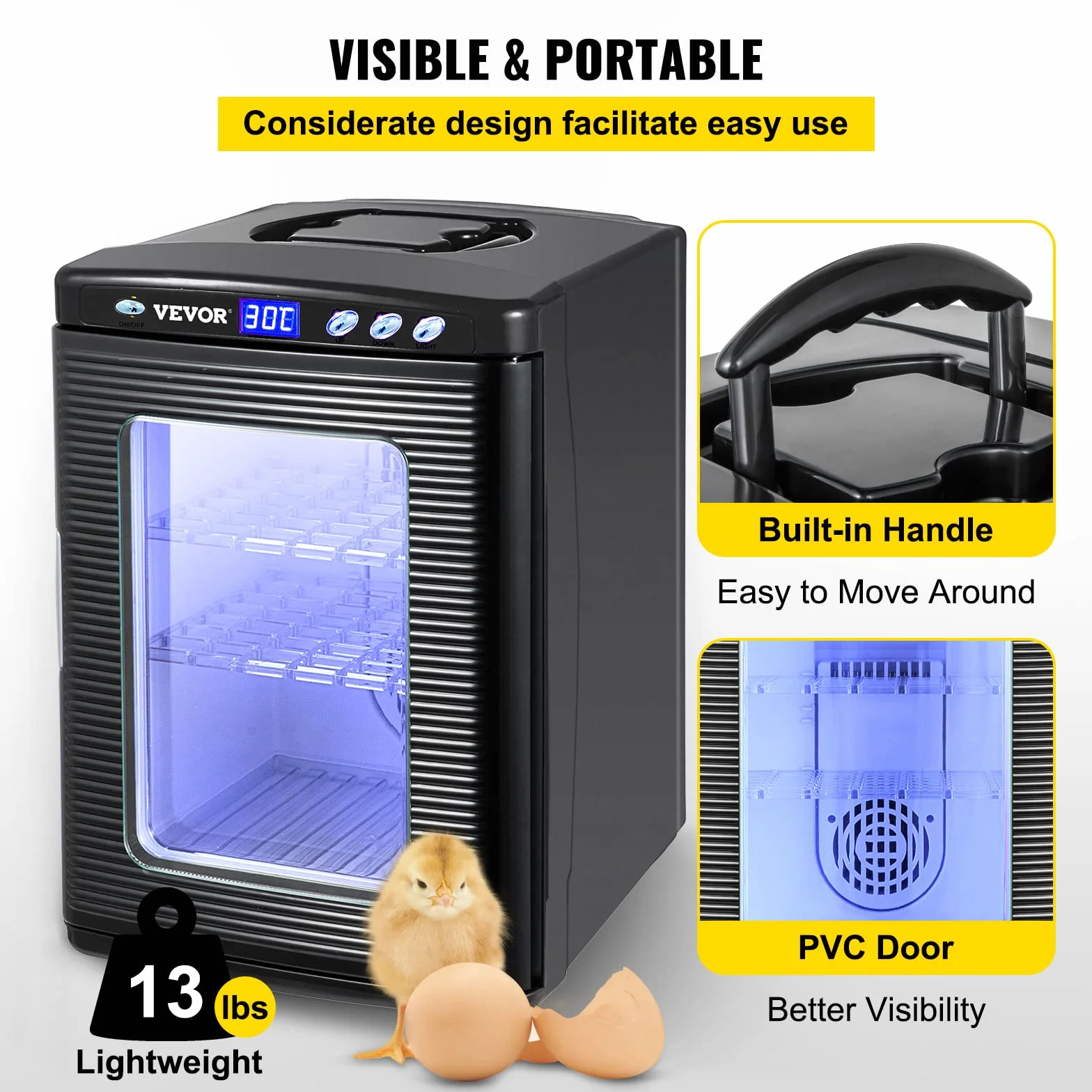 Happybuy Incubatore per Uova per Rettili 25L, Incubatore per Uova per Rettili Neri 5-60 ° C, Espositore per Riscaldamento, Scientifico per Piccoli Rettil, Incubatrice per Uova Automatica, Nero