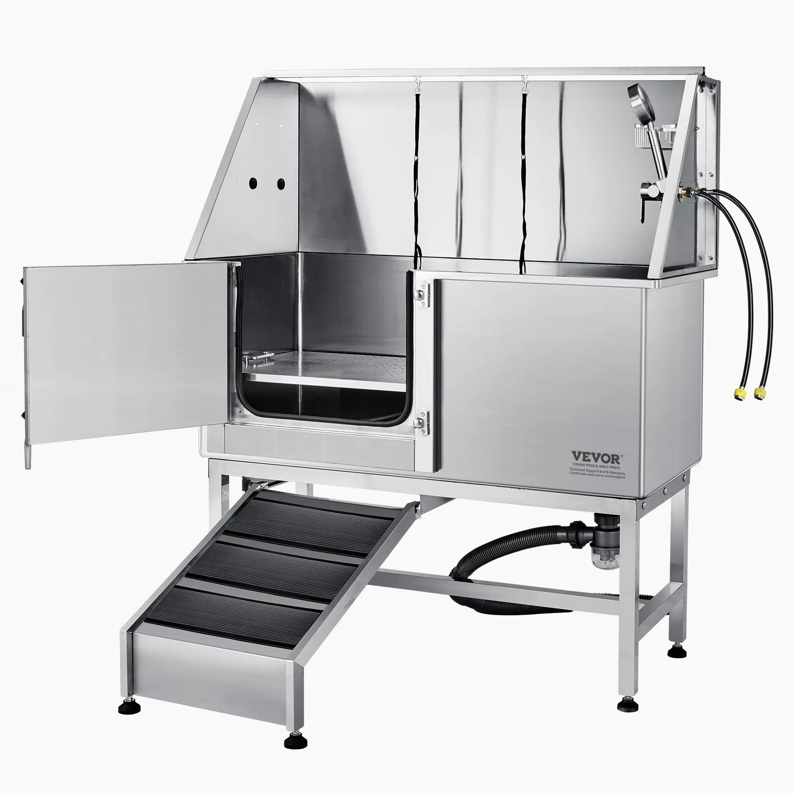 VEVOR Vasca da Bagno per Cani Animali Vasca di Doccia per Animali Domestici in Acciaio Inox con Rampa Lunghezza max.127 cm Carico max. circa 150 kg, Vasca Doccia per Toelettatura per Cani con Rampa