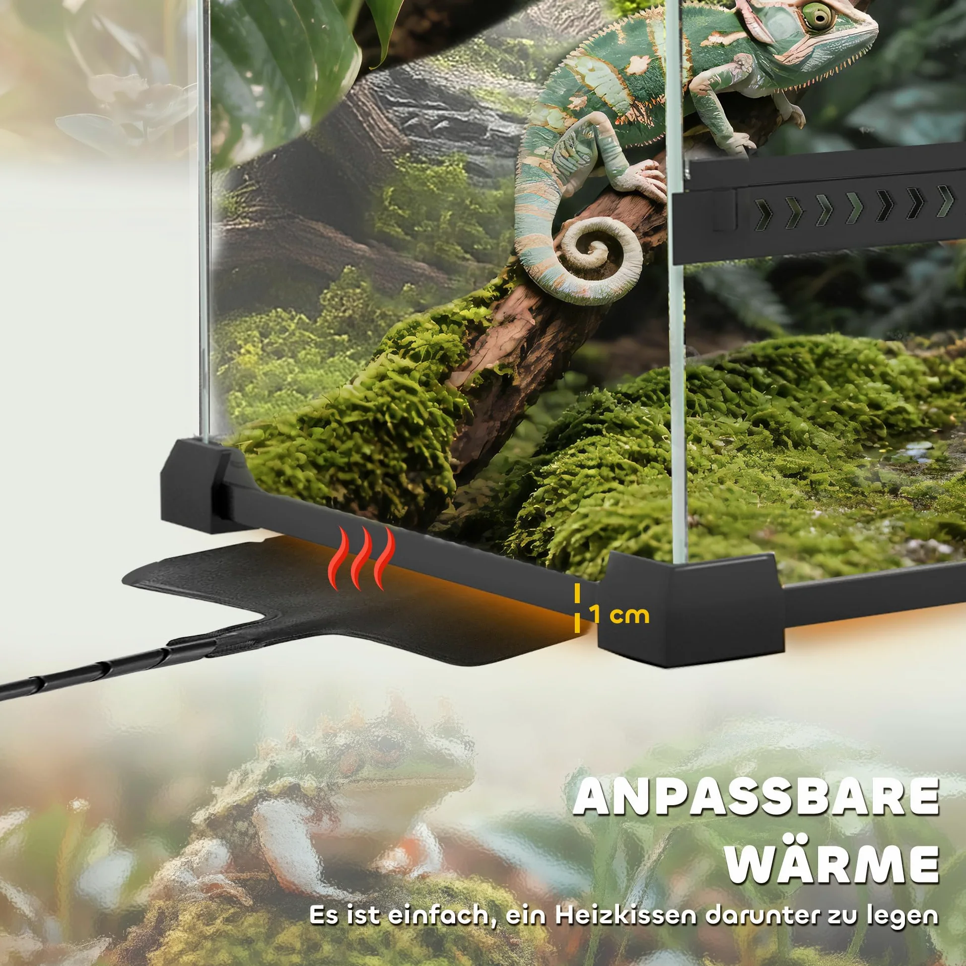 PawHut Terrario per rettili, terrario in vetro, 24 l, contenitore di alimentazione rettile, con ventilazione frontale, tappo a vite per anfibi ragno, nero, 30 x 30 x 30 x 30 cm