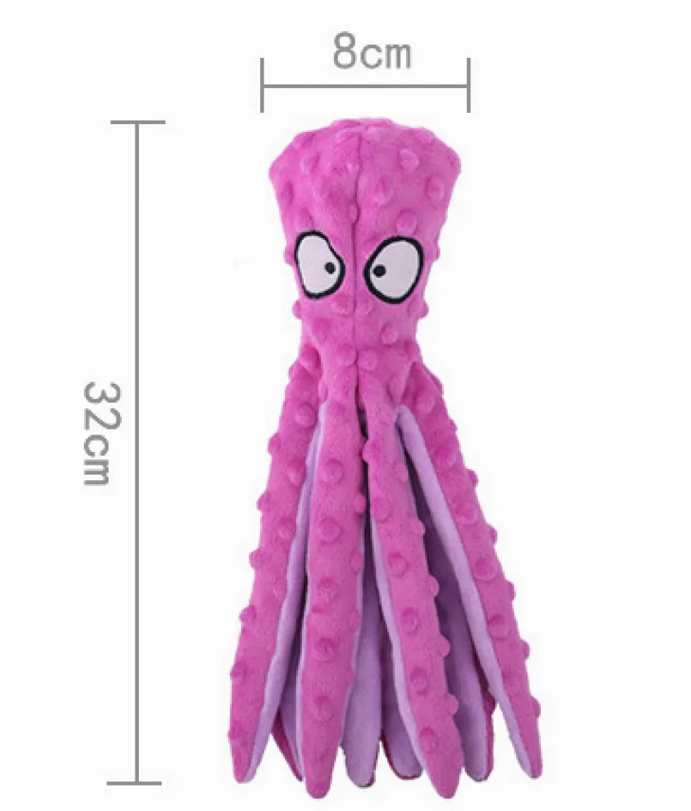 USB Squeak Dog Toy Octopus-No fill plissettato peluche per cani, cucciolo giocattolo, resistente giocattolo interattivo per masticare cani dinosauro, cani piccoli, medi e grandi (4 colori)-blue