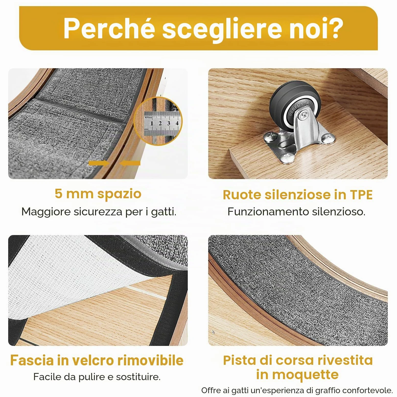 ruota per gatti XXL colore legno naturale – Ruota per gatto diametro 135cm, silenziosa e robusta per esercizio e intrattenimento in casa – Design elegante, ideale per gatti grandi e attivi