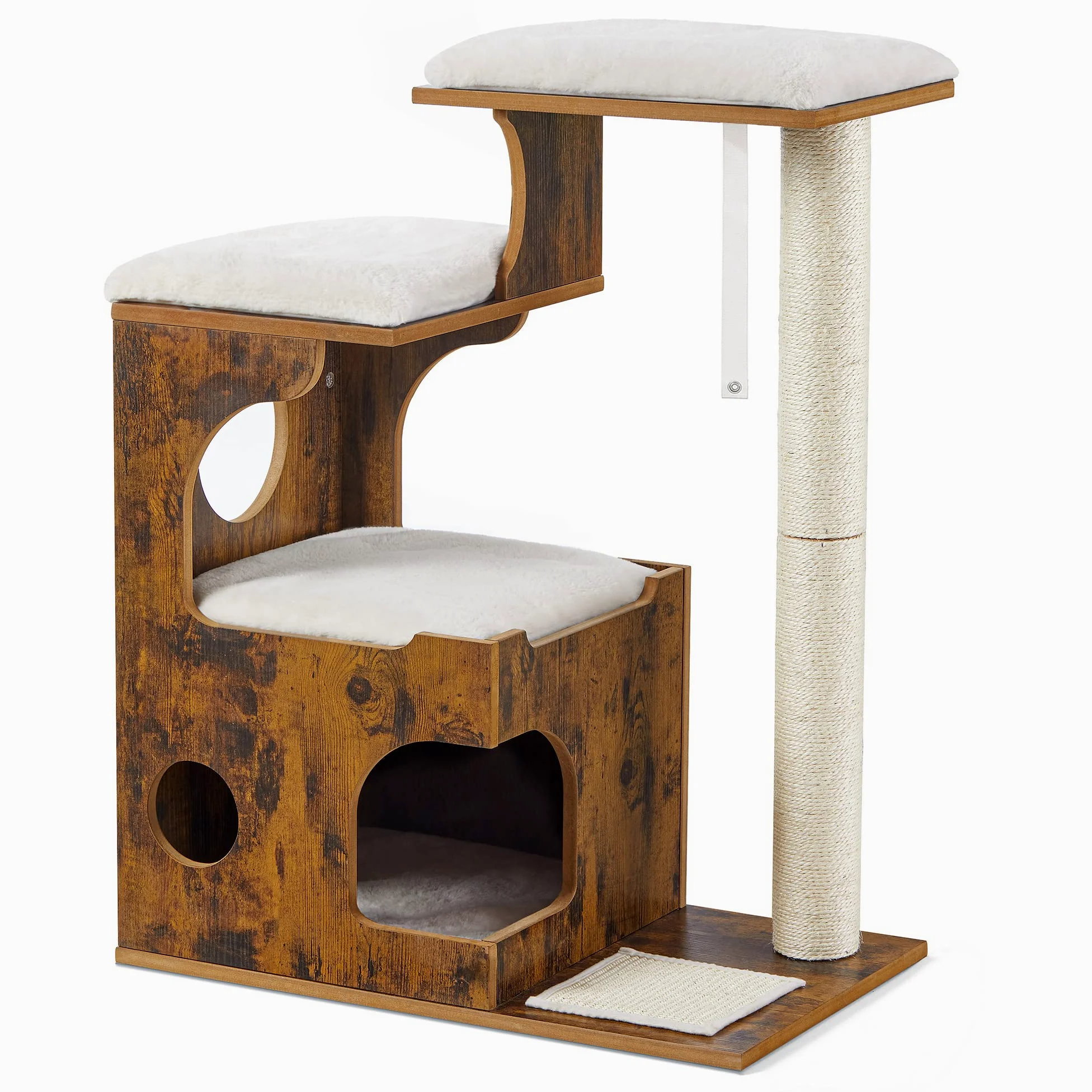 Feandrea Tiragraffi, Albero per Gatti di Truciolato Alto 86 cm, con Grotta, Posatoi, Colonna e Tappeto Graffiatoio in Sisal, Lavabili Tappeti in Pelliccia Sintetica, Marrone Vintage PCT70HW