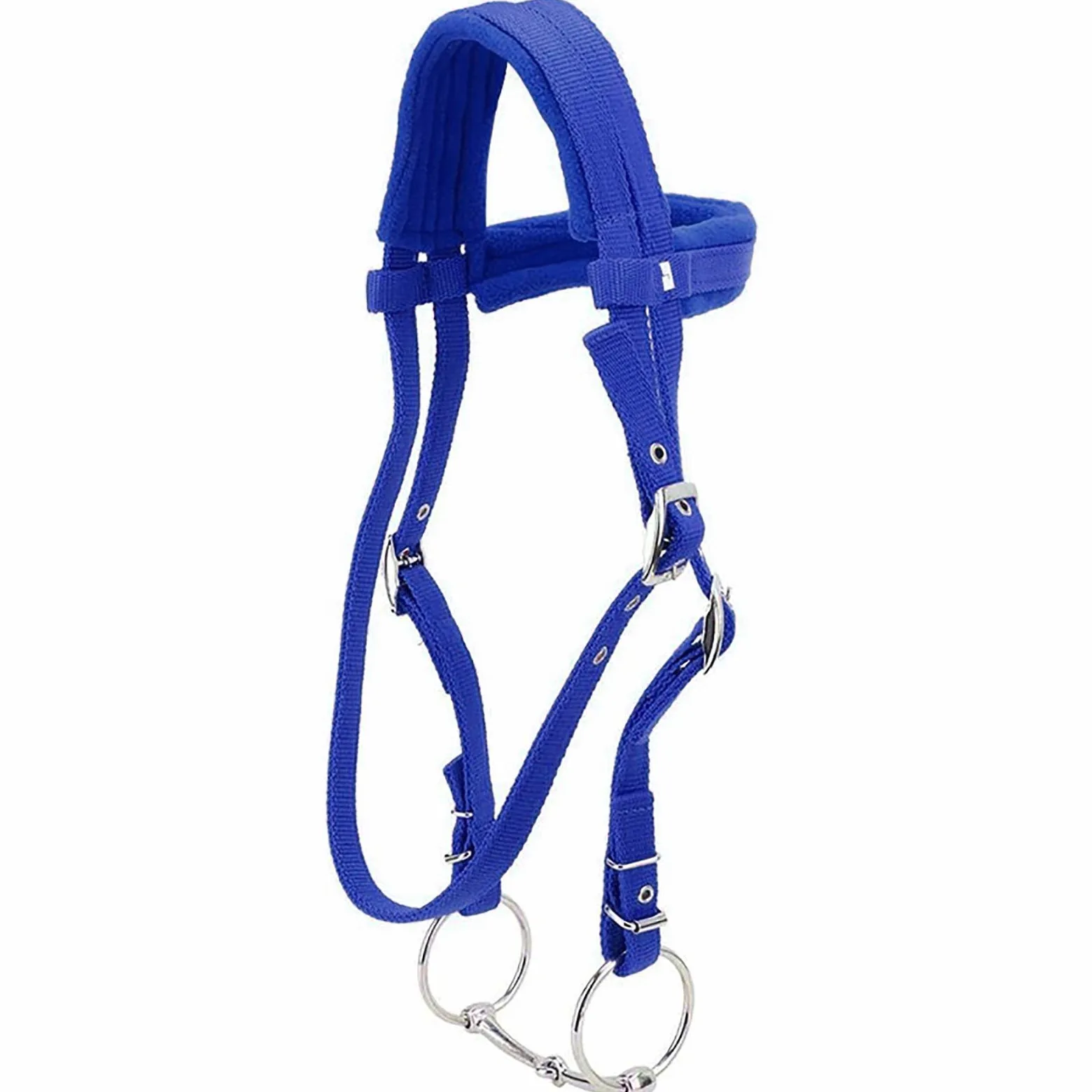Briglia per cavalli, con redine, regolabile, colore rosso, con testa e cuscino morbido (S, blu)