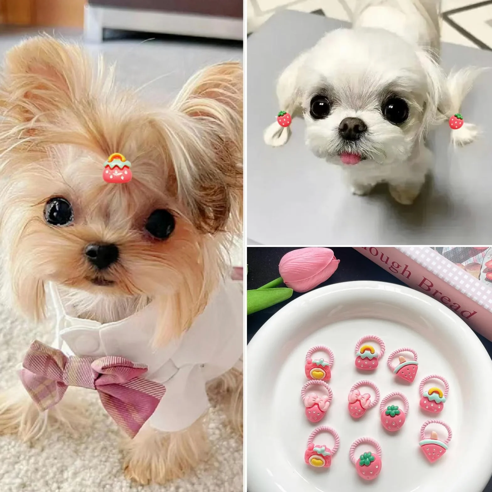 20 fiocchi per capelli per cani, fiocchi per cani di piccole dimensioni, accessori per cani per ragazze, fermagli per capelli per cani, con elastici, accessori per cani, Yorkie, Shih Tzu