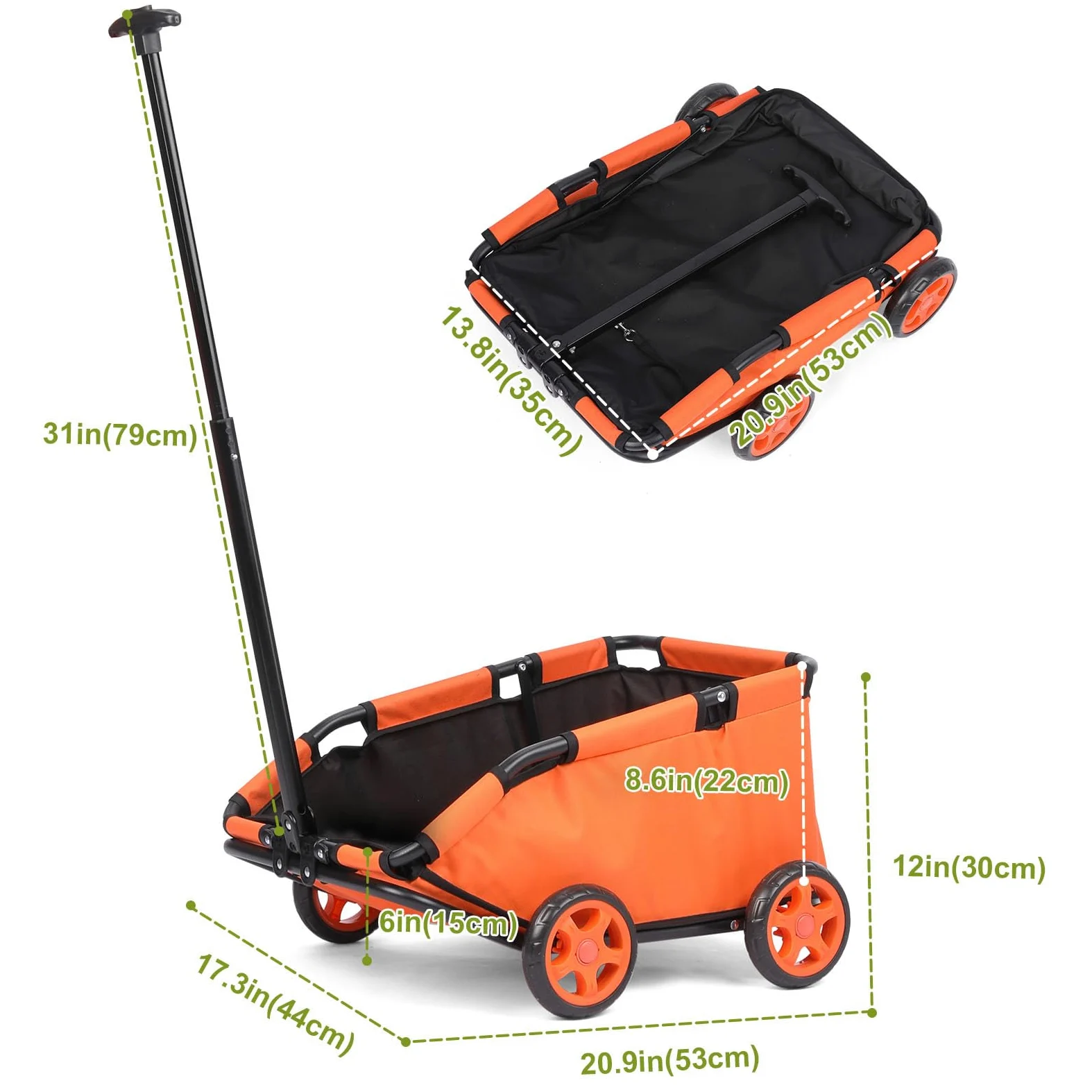 Passeggino per mini animali domestici, carrello della spesa pieghevole multifunzionale con maniglia estensibile, cuscino integrato e corda di sicurezza con borsa (arancione)