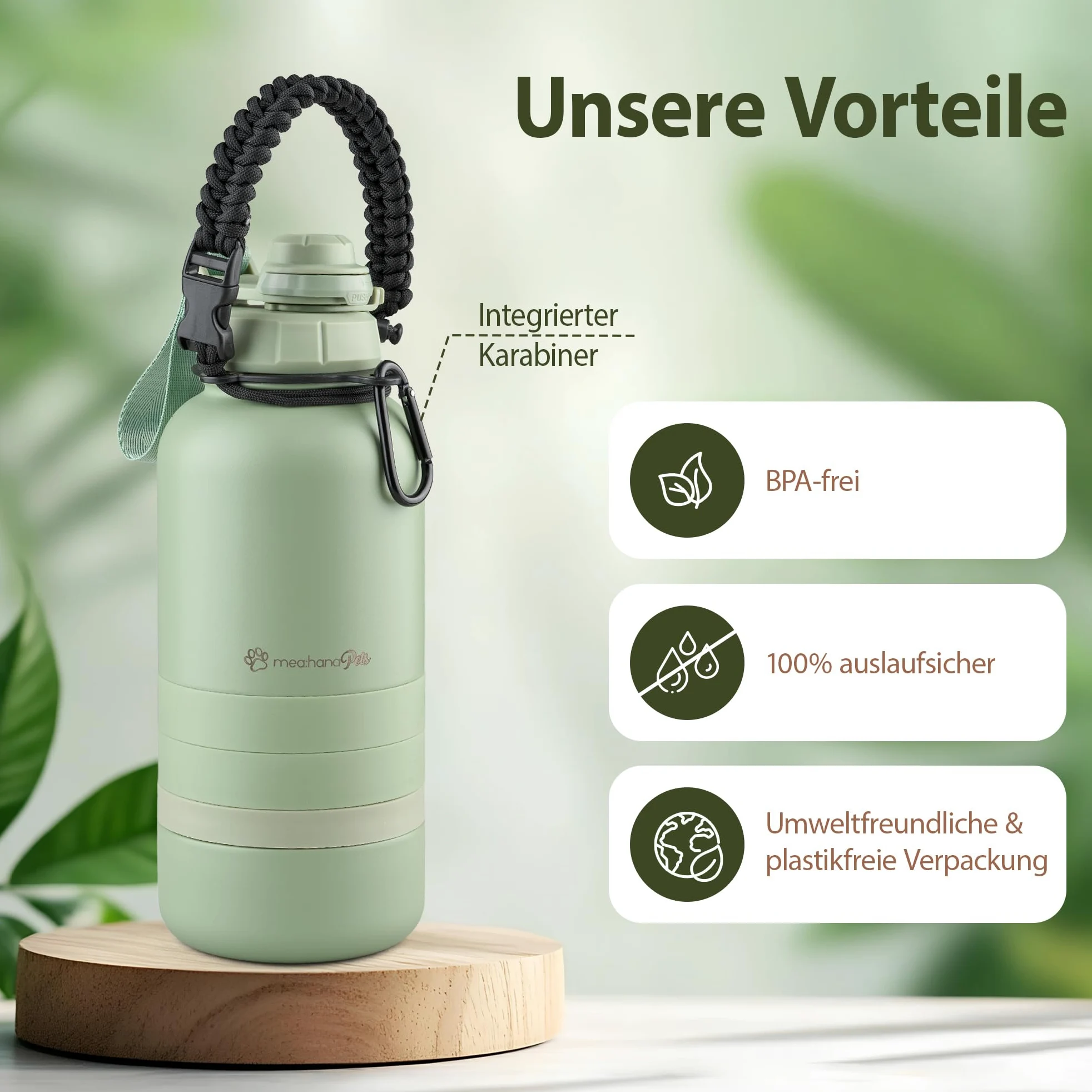 Pets - Borraccia per cani da viaggio, 1 l, con ciotole, ideale per viaggi, esterni, in acciaio inox isolato con ciotola, accessori per cani, bottiglia per cani con contenitore per alimenti