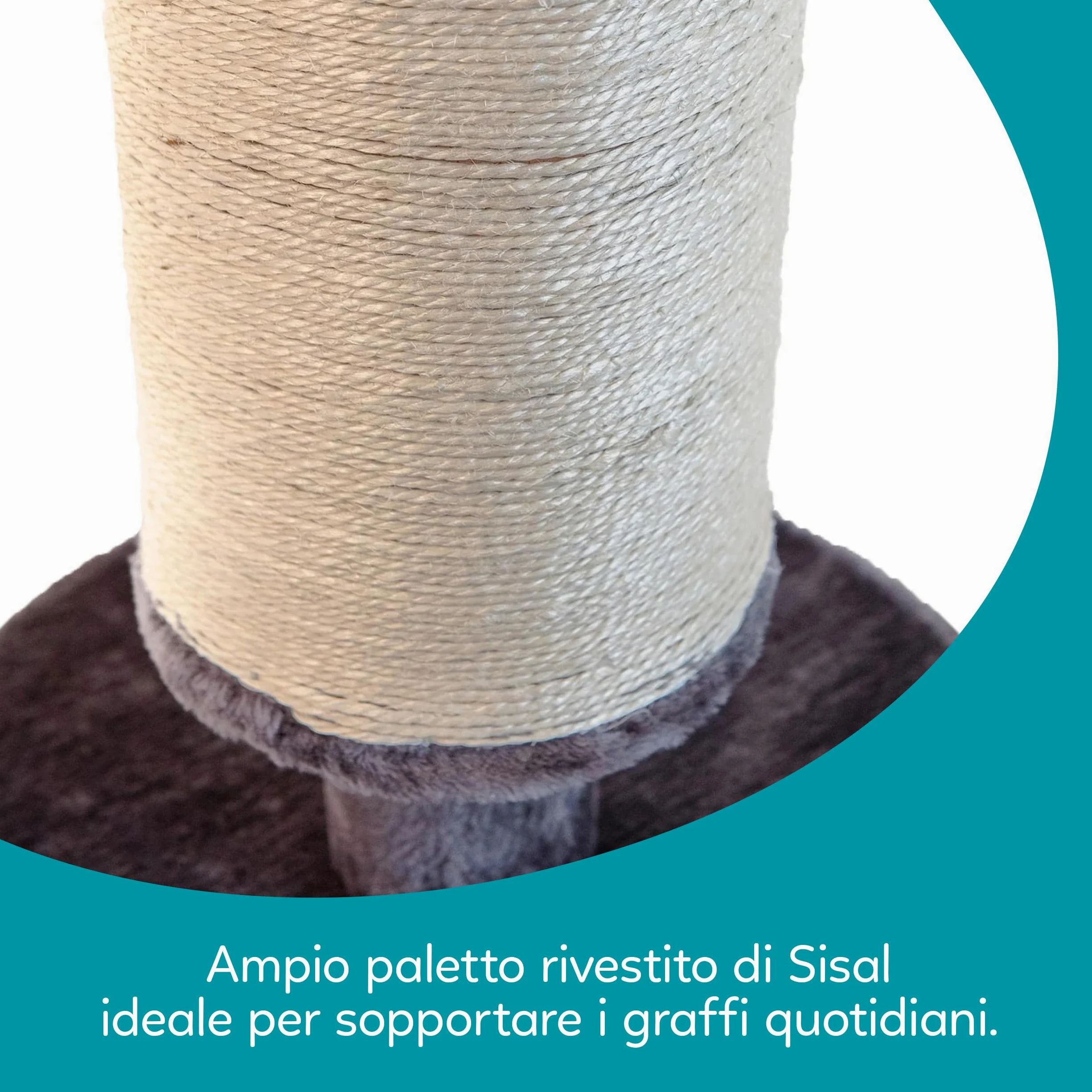 Aqpet Tiragraffi in Sisal e tessuto con piattaforma, Alto 58 cm per il massimo divertimento del tuo gatto, Colore Grigio