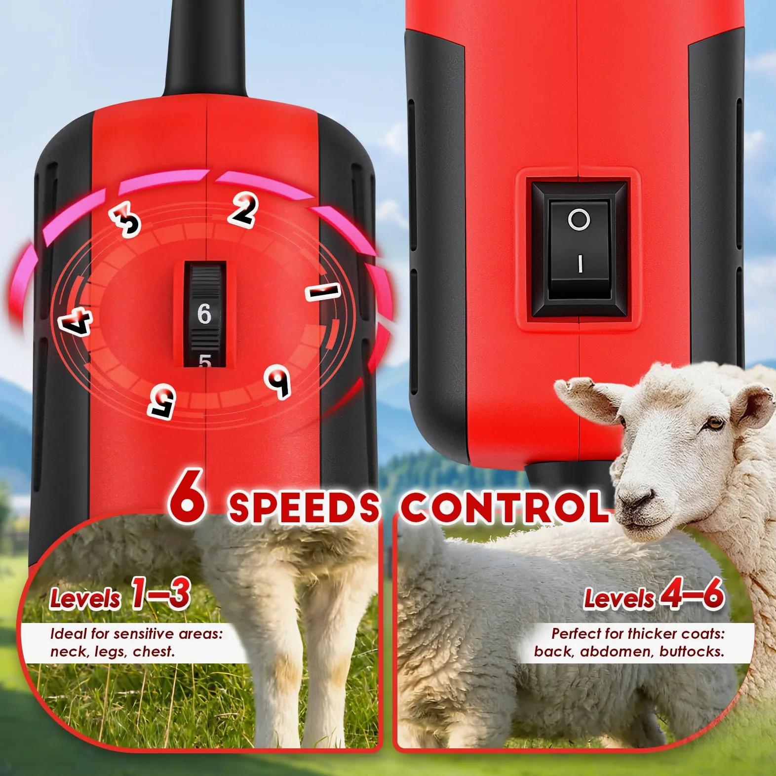 CGOLDENWALL 1200W Tosatrice per Pecore Elettrica Professionale, Motore Alte Prestazioni 3800RPM, Regolazione 6 Veli, Lama a 13 Denti per Pecore, Capre, Alpaca & Bestiame con Pelliccia Spessa