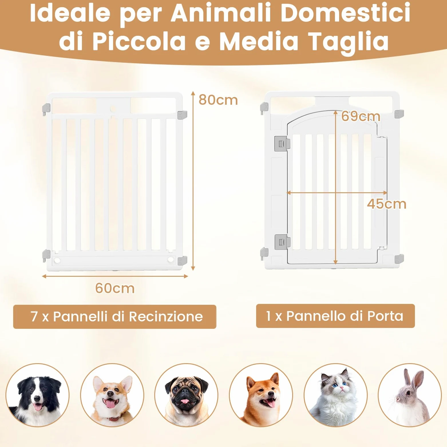 COSTWAY Pannello in Plastica per Cani a 8 Pannelli, Recinzione Portatile per Animali Domestici, Cancello Pieghevole con Porta di Sicurezza con Serratura per Cani, Recinto Pieghevole, 192 x 65 x 80 cm