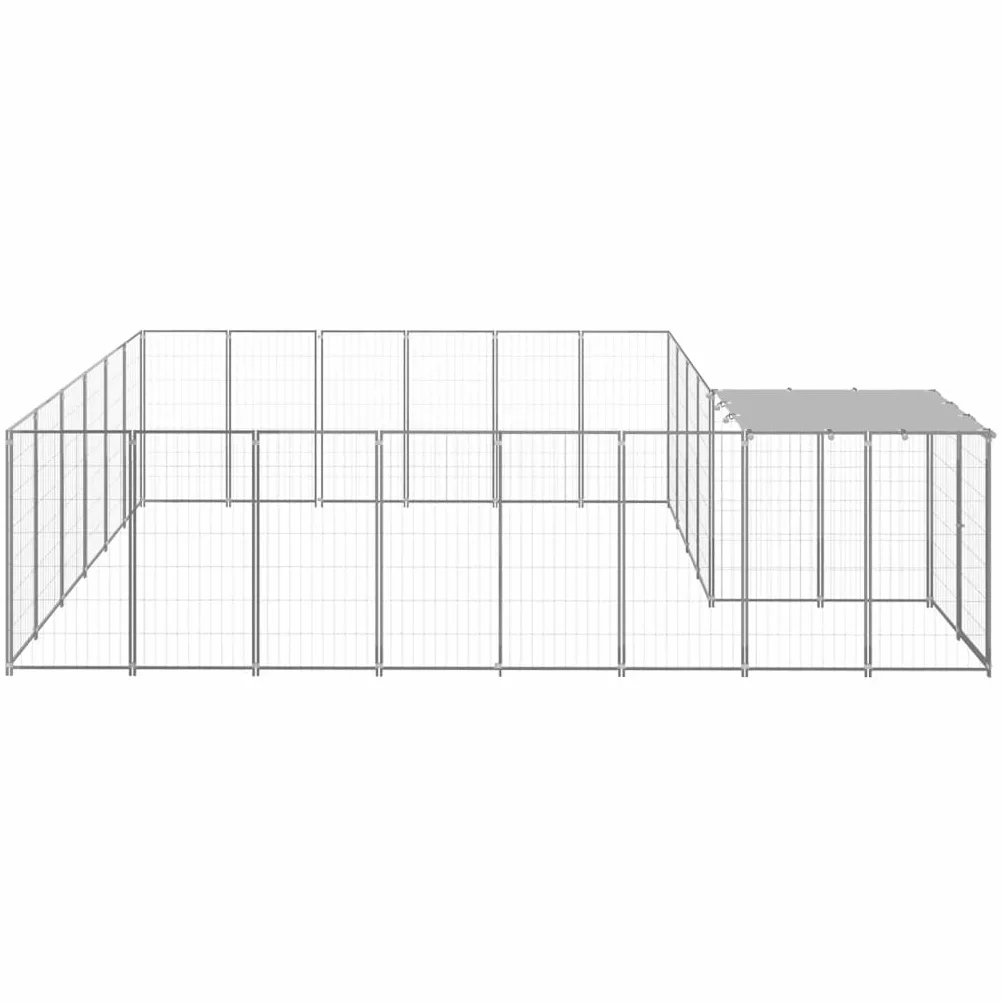 Cuccia per cani con tetto in polietilene, 440 x 330 x 110 cm, in acciaio | Grande recinto da giardino per cuccioli con copertura protettiva e porta richiudibile per una corsa sicura all'aperto.