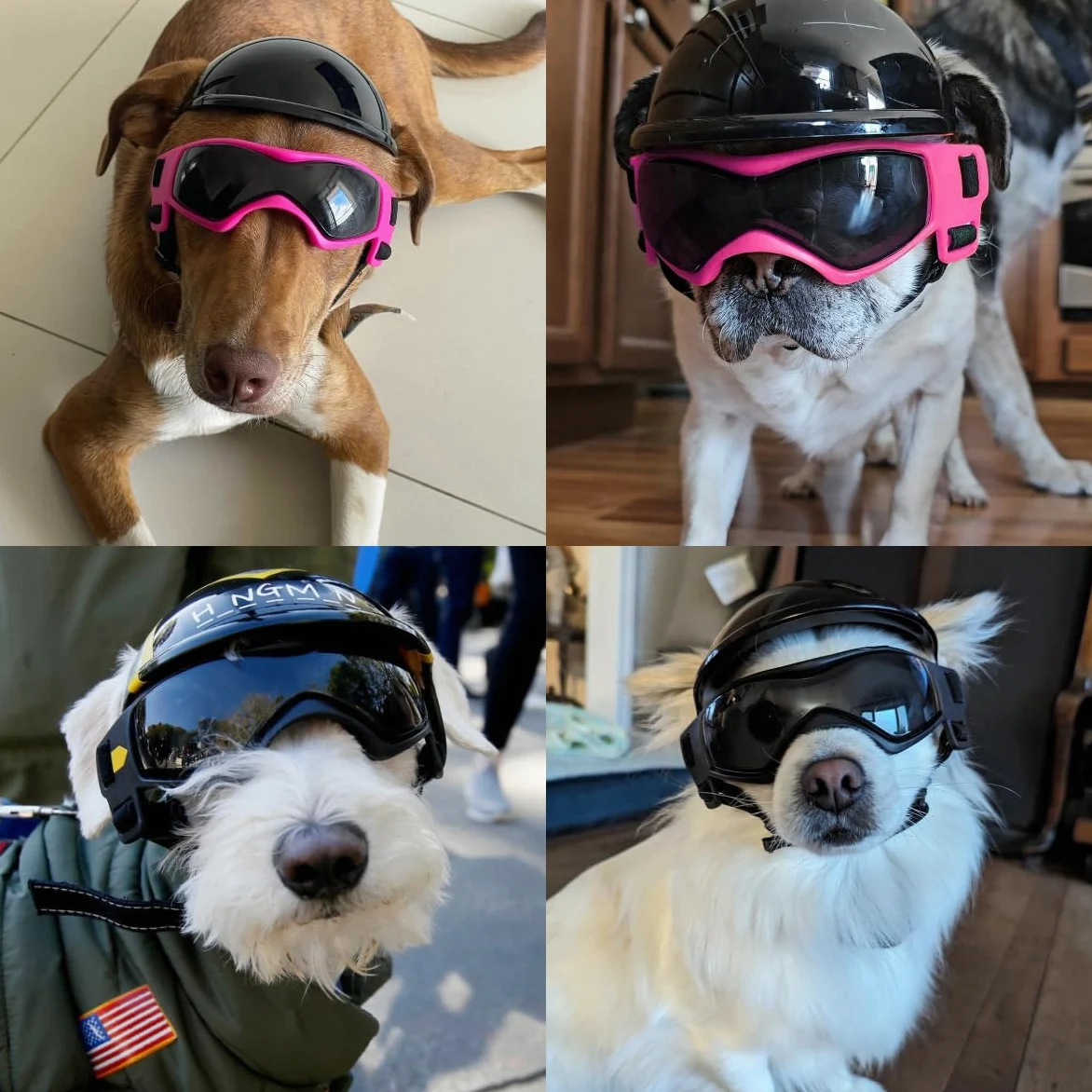LESYPET Occhiali per cani di piccola taglia con casco, occhiali da sole e casco per guida all'aperto, protezione UV, occhiali da sole per cani di piccola taglia, protezione per gli occhi, rosa e nero