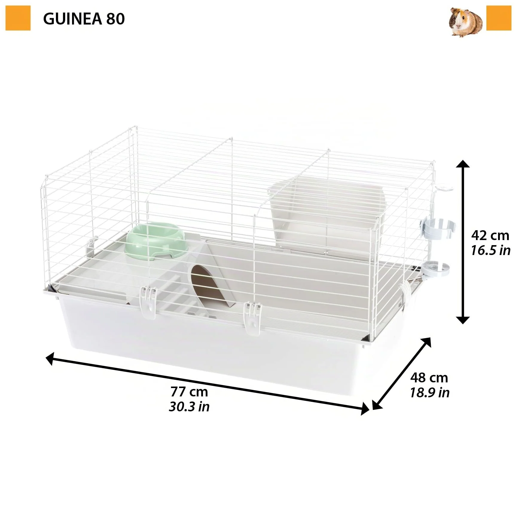 FERPLAST Gabbia Roditori CAVIE 80 per Cavie, Porcellini d'India, in Metallo, Accessori inclusi: Mangiatoia, Beverino, Ciotola, Casetta. 77x48xh42cm