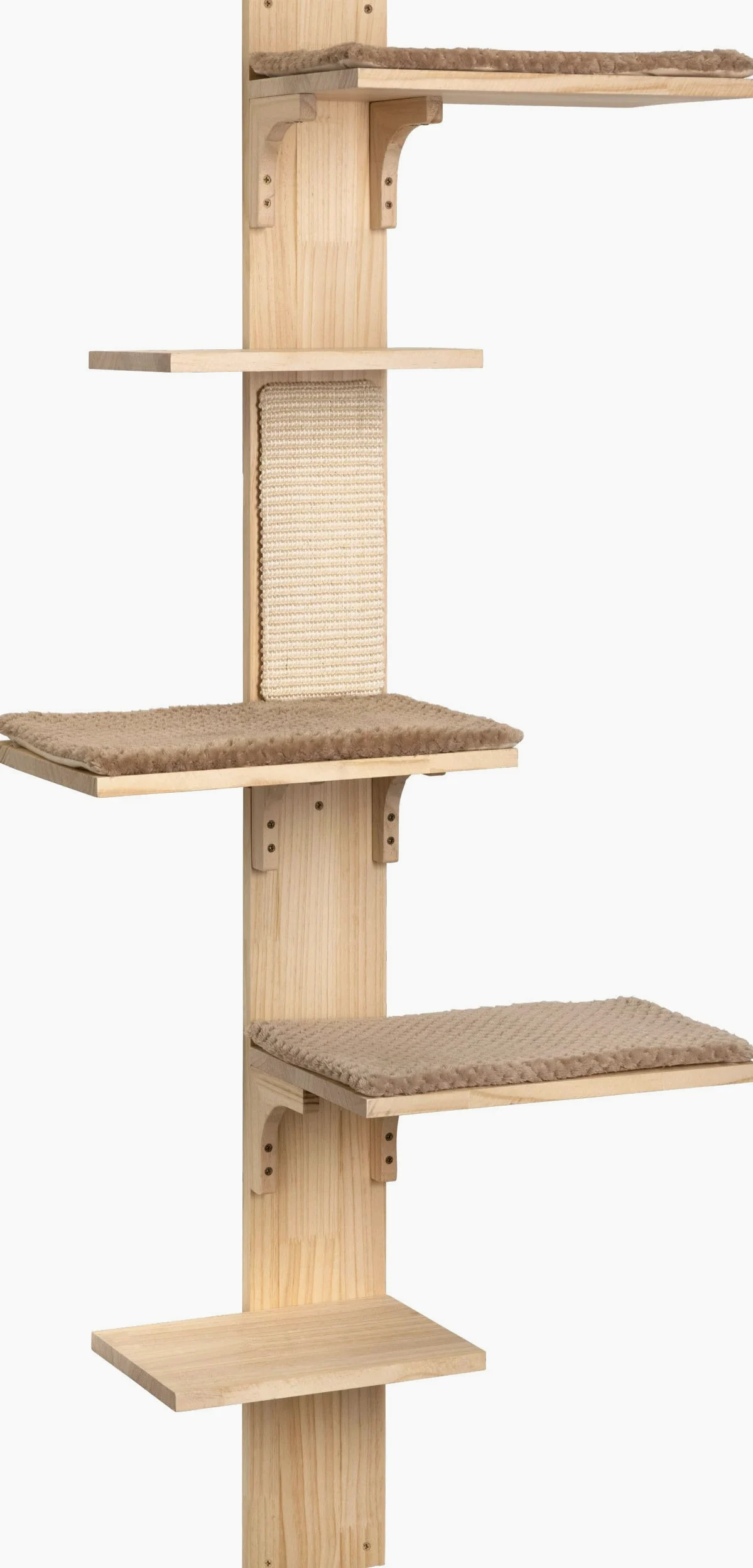 Kerbl Pet albero tiragraffi da parete Timber, 150 cm, legno massiccio, salvaspazio, cuscini in peluche rimovibili, tavola in sisal per la cura degli artigli, per gatti fino a 4,5 kg