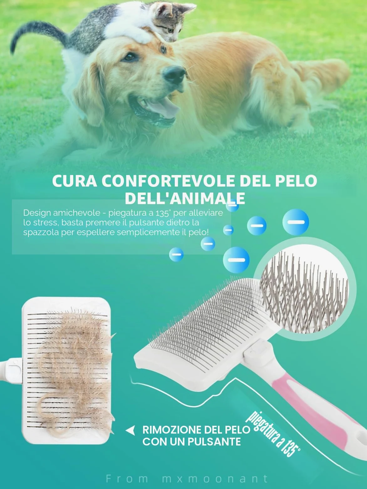 Mxmoonant Soffiatore per Cani, 2800 W, con controllo intelligente della temperatura Negative Ionen, con 4 tipi di ugelli e una spazzola grande