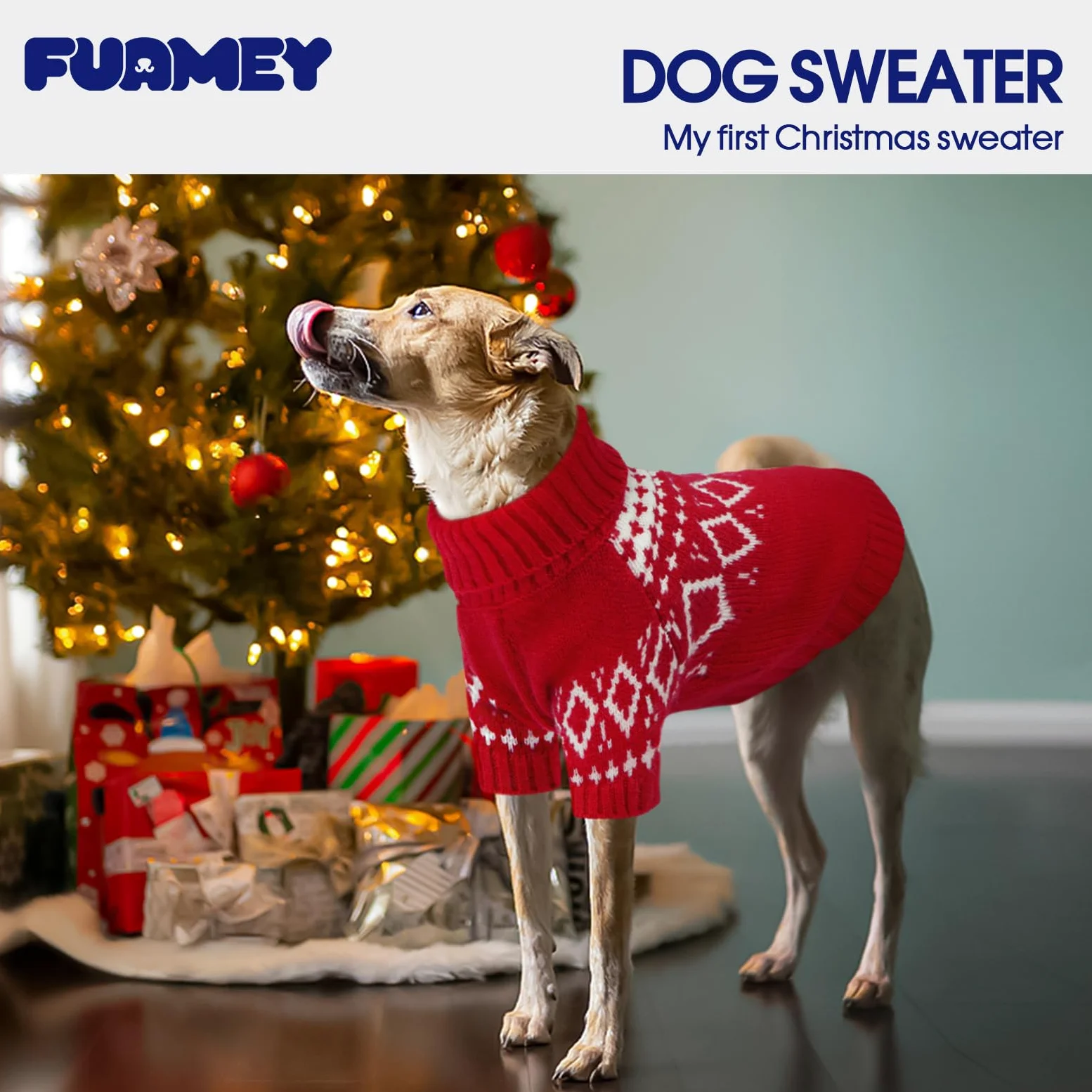 FUAMEY Maglione per cani, extra large, morbido maglione natalizio lavorato a maglia per cani, comodo maglione in pile per cagnolini, caldo abbigliamento invernale a collo alto per il freddo, vestito