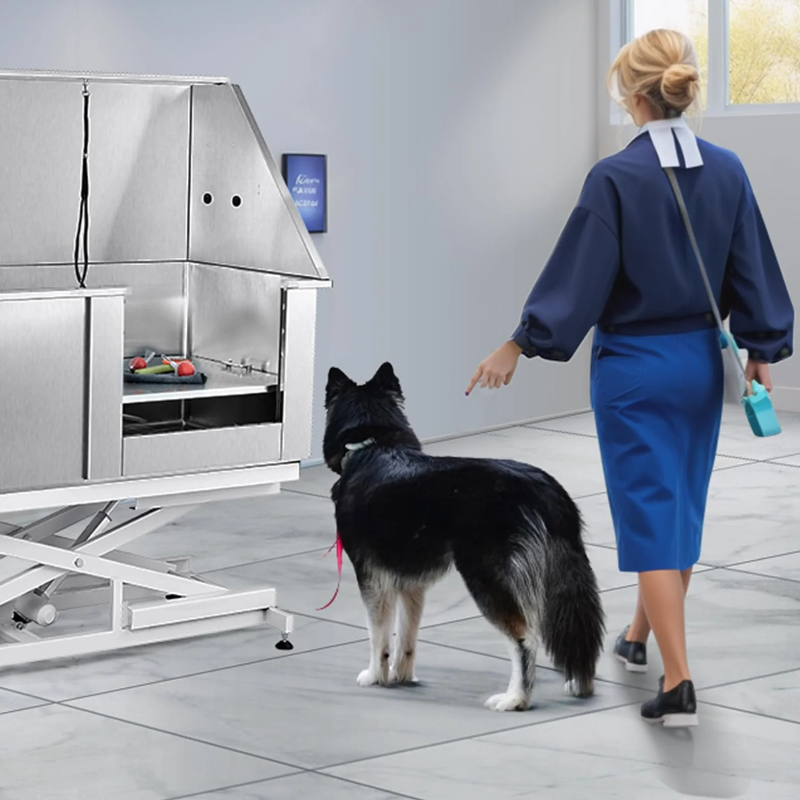 VEVOR Vasca da Bagno per Cani Animali Domestici Lunghezza max. 127 cm, Vasca per Toelettatura Cani in Acciaio Inox Vasca da Bagno Altezza Regolabile Elettrico per Animali Domestici Porta a Destra