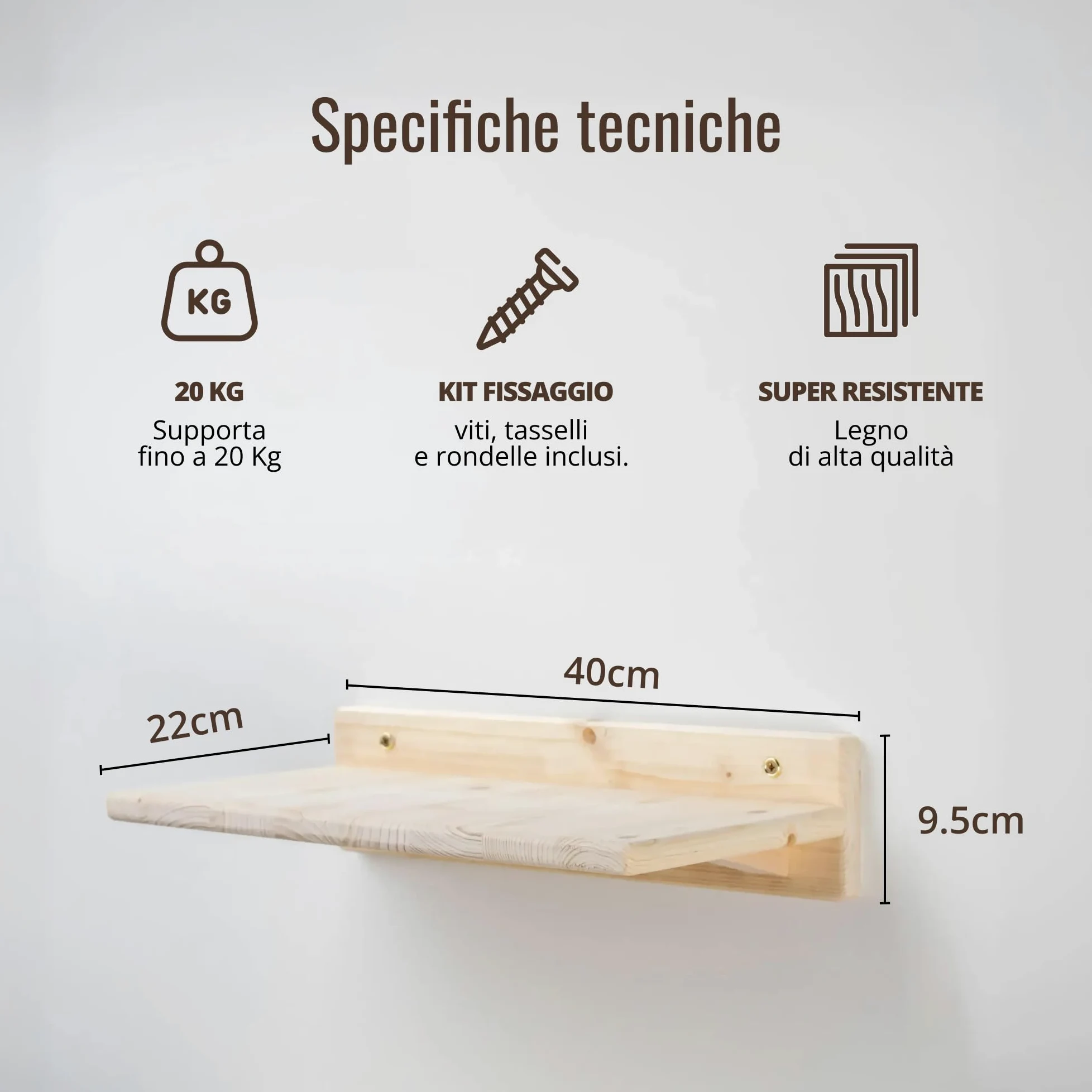 Mensole per Gatti da Parete in Legno d'Abete PEFC Artigianali, Mensola Gatto 40 cm, per Arrampicata e Percorso da Muro per Gatti con Resistenza Fino a 20 kg – Percorsipergatti