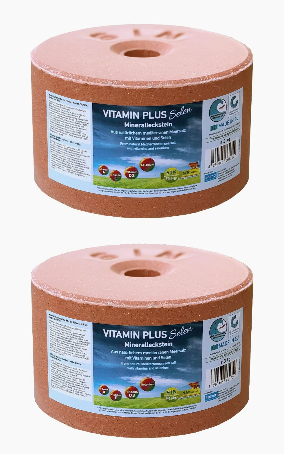 Mineral Lick Horse VITAMIN PLUS Selenium Salt Lick Set 2 x 3kg - Pietre per leccare il sale per cavalli, pecore, capre, selvaggina e bovini - Pietra minerale per leccare il sale