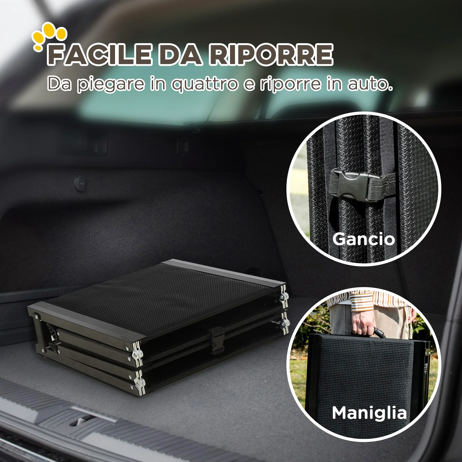 PawHut Rampa per Cani Pieghevole con Superficie Antiscivolo, Pedana per Cani con Profili in Alluminio, 158x43.5x2.5cm, Nero