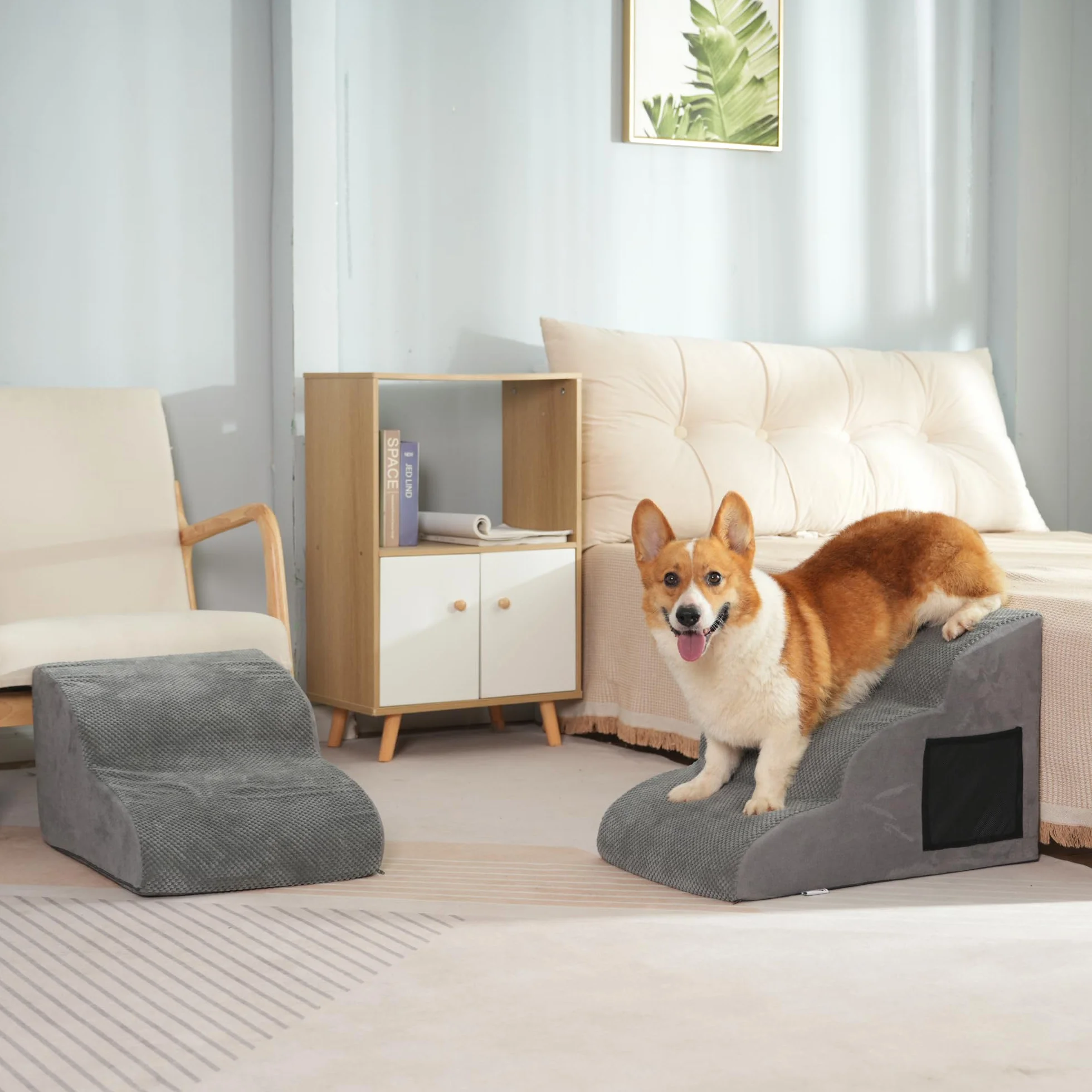 YunNasi Scaletta per Cani per Letto/Divano 3 Gradini, 60 * 40 * 40cm | Rampa Antiscivolo per cani, Scala per Cuccioli, Schiuma ad Alta Densità, Copertura Rimovibile, Pendenza Delicata