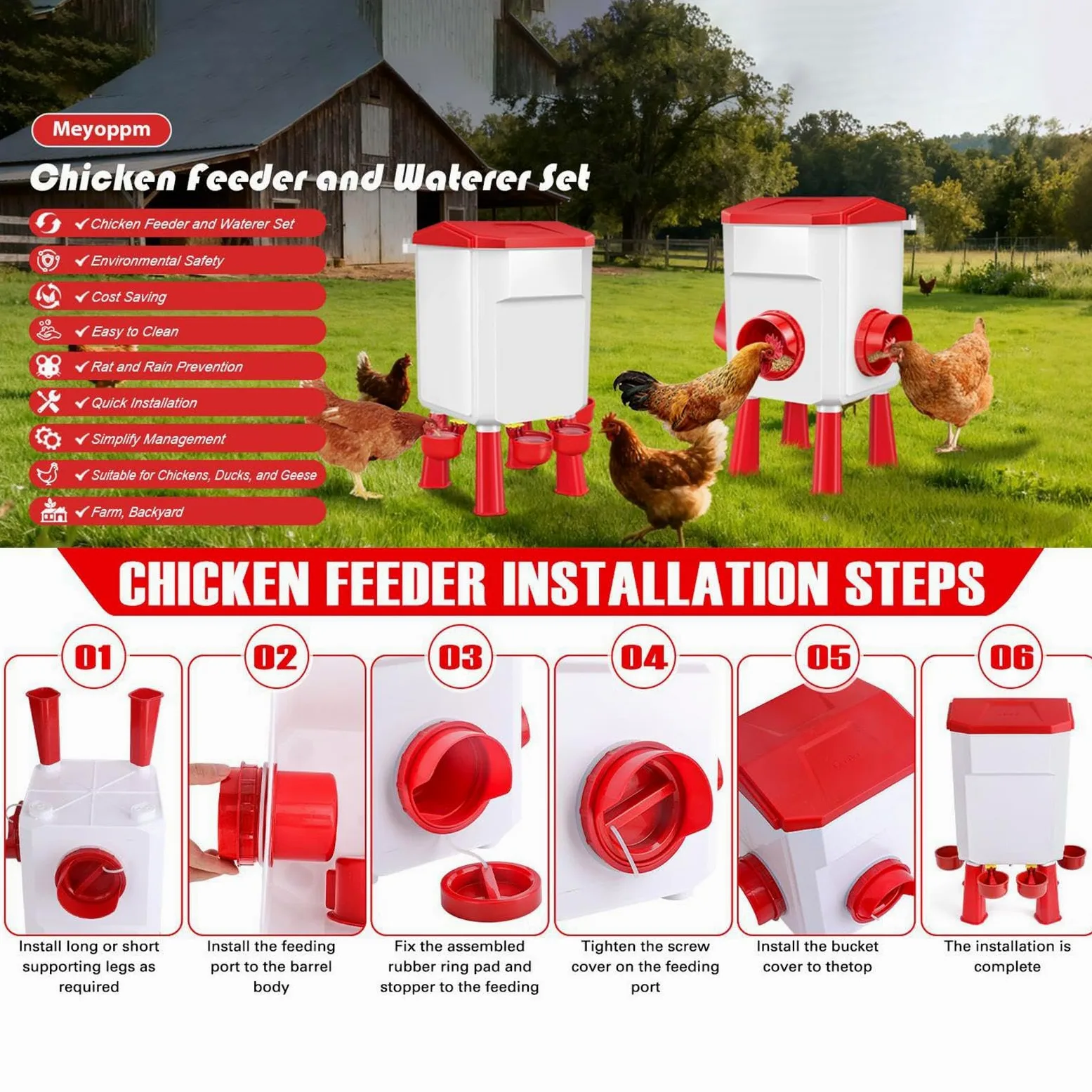 Mangiatoia per pollame, grande secchio automatico con coperchio, dispenser di cibo per pollo, per anatre, bantam, fagiani, tacchini, coop, fattoria, vacanze, esterno, maiale, pecore, piccoli animali