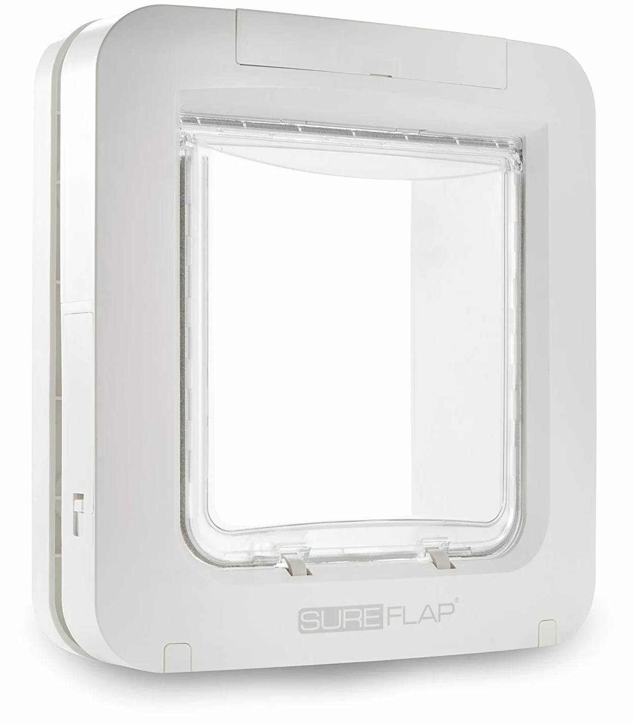Porta per animali con lettore di microchip SureFlap Sure Petcare per gatti e piccoli cani; compat. Targhetta per collare RFID e microchip, Bianco; 4 batterie a cella C (non incl.)