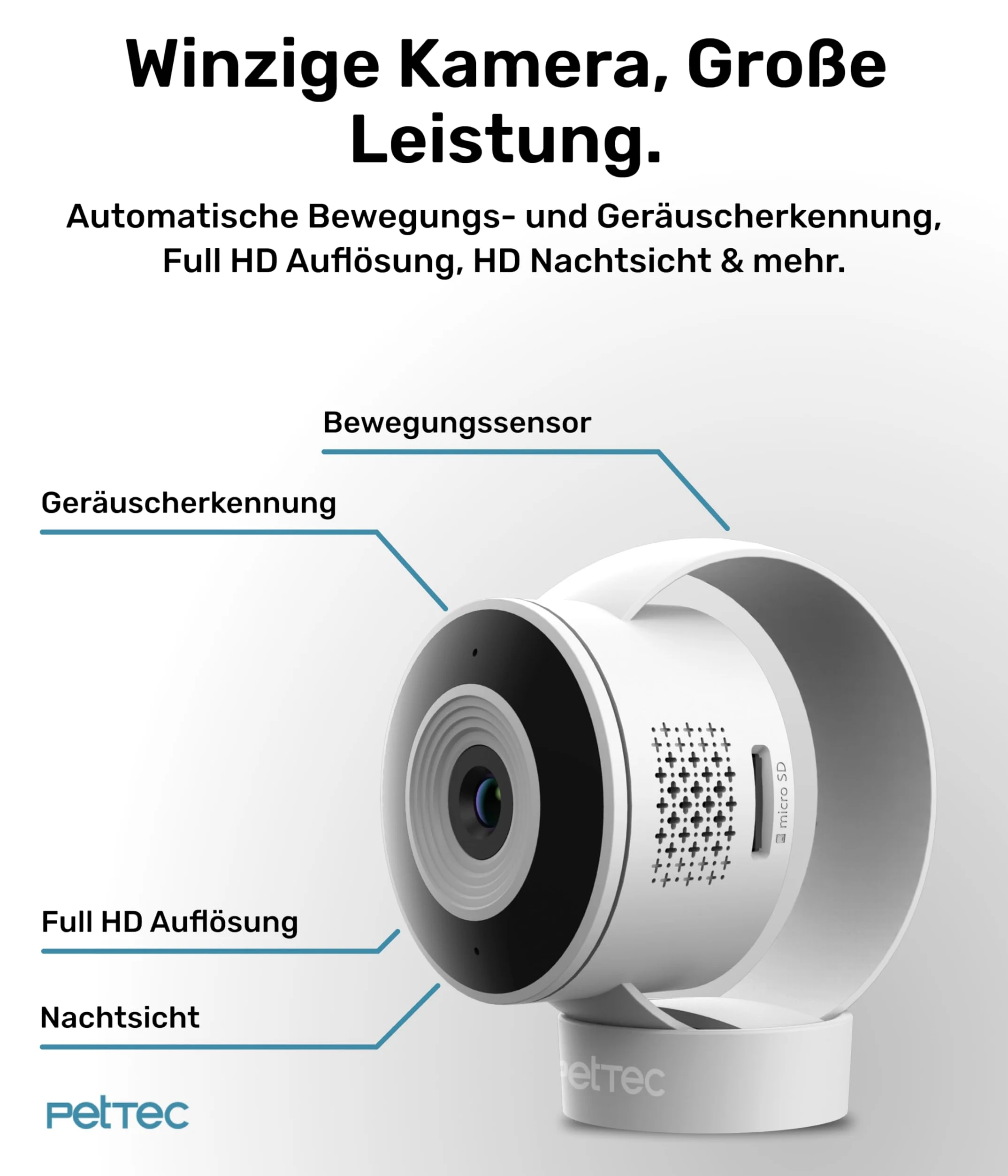 Set di 2 telecamere PetTec Cam Lite | Telecamera di sorveglianza per animali domestici con app, rilevatore di movimento e trasmissione su cellulare | Fotocamera WiFi | Telecamera WLAN per interni con