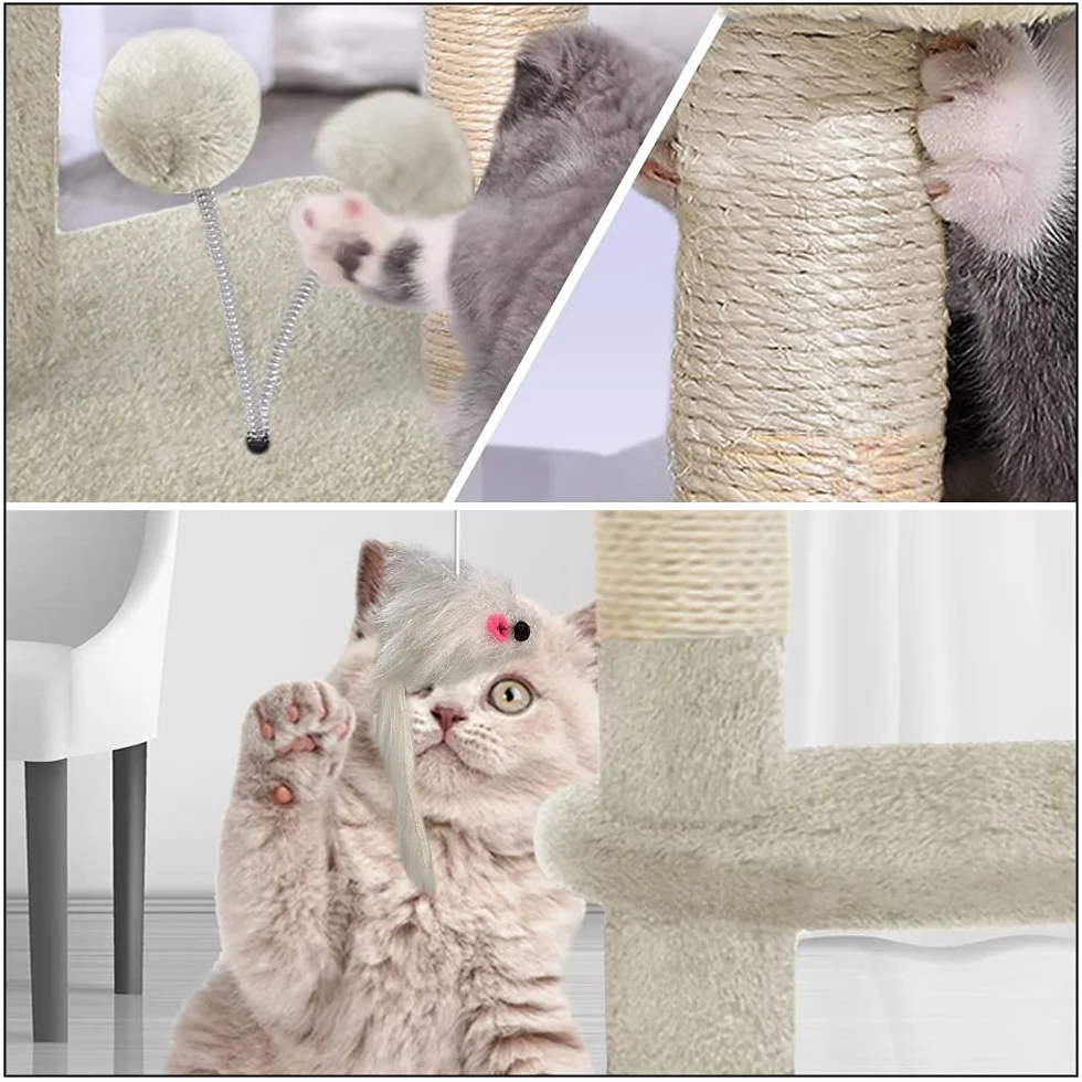VOUNOT® Tiragraffi per Gatti, Albero Tiragraffi Gatto di Naturali Sisal con Cuccia Graffiatoio, 112cm, Beige
