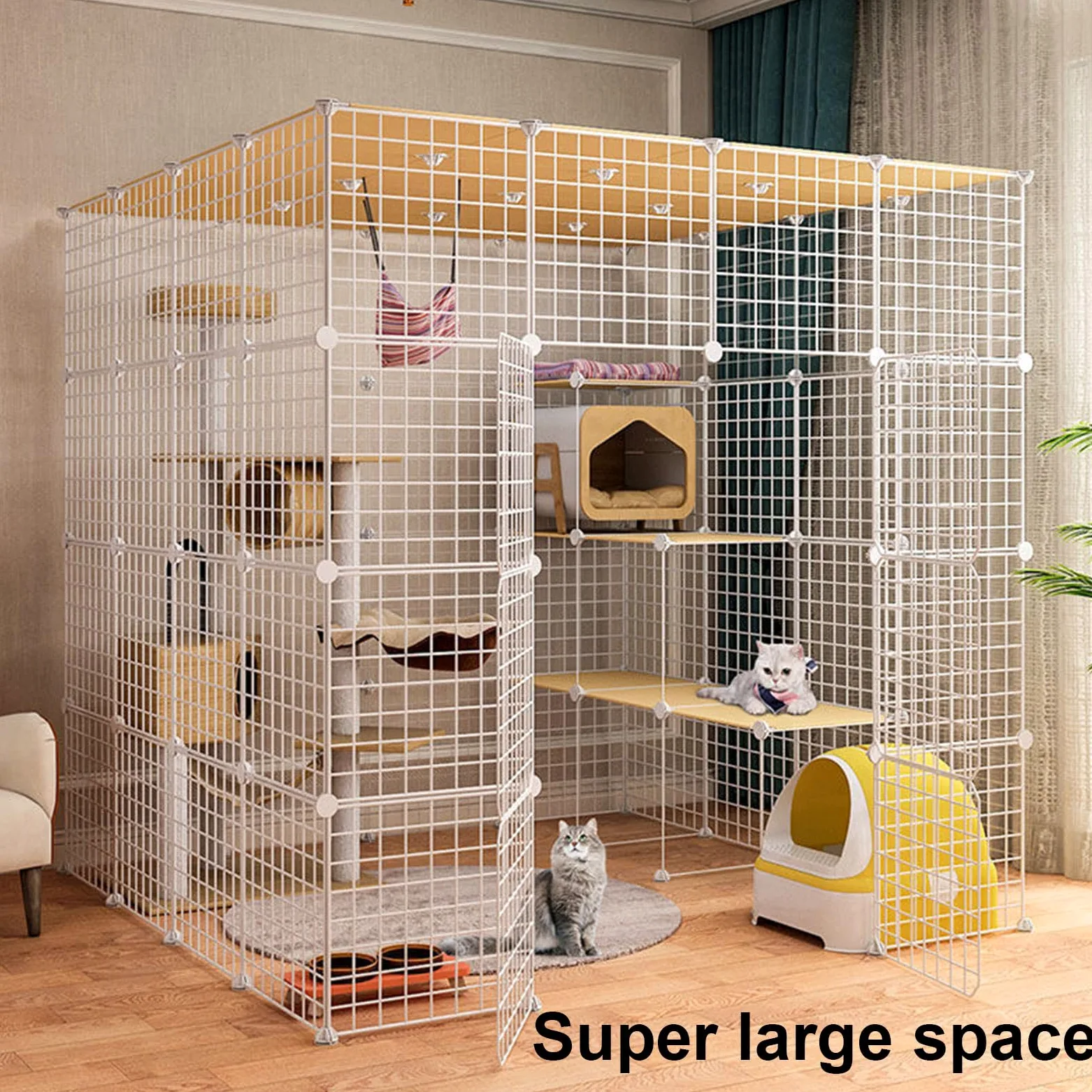 Gabbia per gatti extra large, in filo metallico staccabile, per 1-3 gatti, spaziosa e sicura, per uso interno, facile da montare e pulire