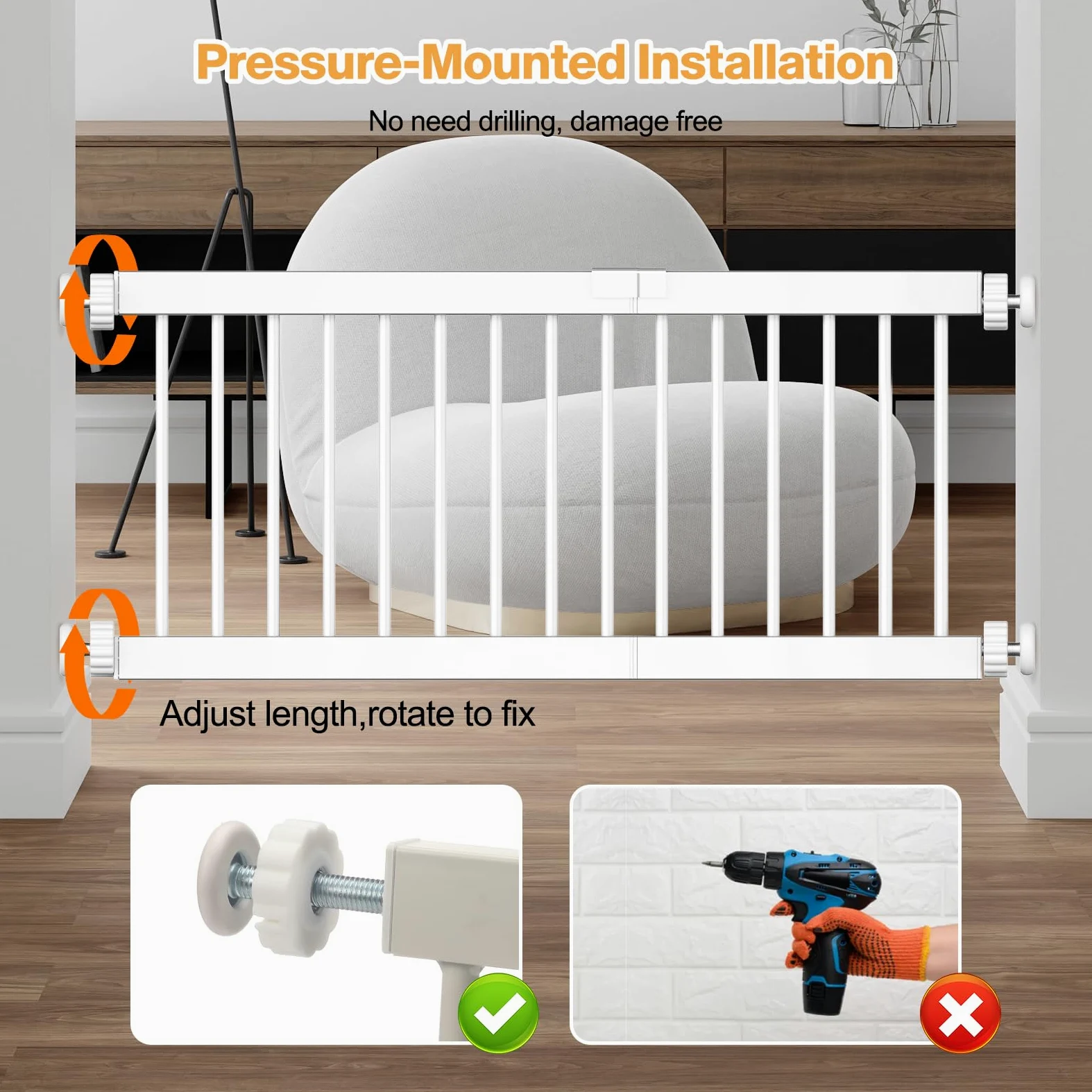 Fldofaves - Griglia corta per cani, extra larga, 45 – 115 cm, per cani in interni, altezza 45 cm, per porte, scale, corridoi, griglia espandibile con 3 estensioni