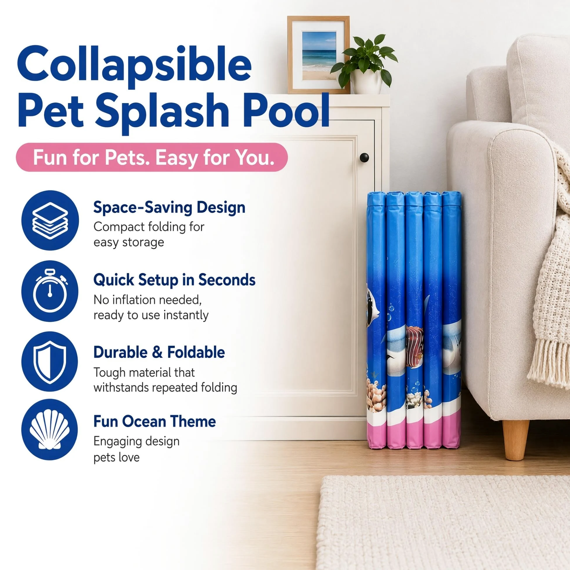 Piscina Pieghevole per Cani, Piscina Rigida Non Gonfiabile in PVC con Pannelli Rinforzati, Vasca da Bagno Portatile per Cani Piccoli Medi e Grandi, per Giardino, Campeggio e Terrazza, 90cm/120cm