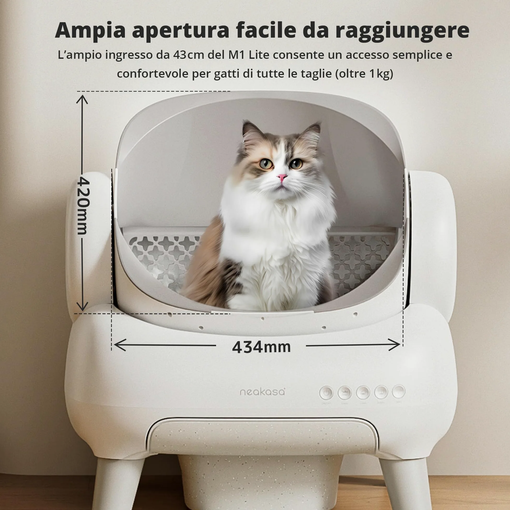 Neakasa M1 Lite Lettiera automatica per gatti aperta, autolavante con grande capacità e controllo App, design antiodore per più gatti, ideale per viaggi