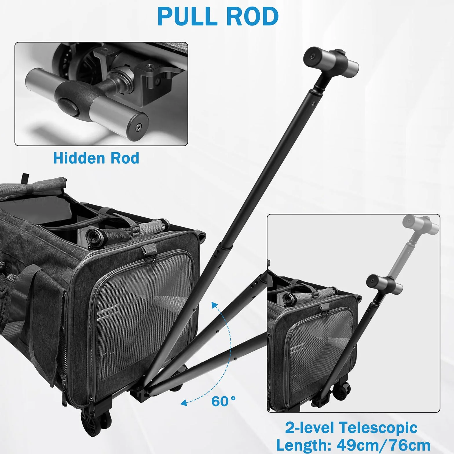 Trasportino per 2 Gatti/Cani, con 2 Cabine + 4 Ruote + Manico Telescopico, Trasportino Pieghevole per Gatto Grande fino a 20 kg, Ideale per Visite Veterinarie, Viaggi in Auto (Nero)
