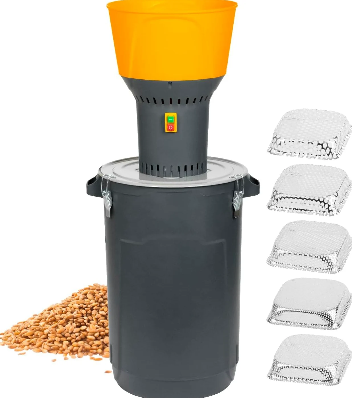 STREND PRO Mulino per cereali elettrico 1300W 60 L | 5 setacci | PROFI Mulino elettrico per tutti i tipi di cereali - Grano, Orzo, Mais, Avena | Mulino per mangimi per alimentare animali/bestiame