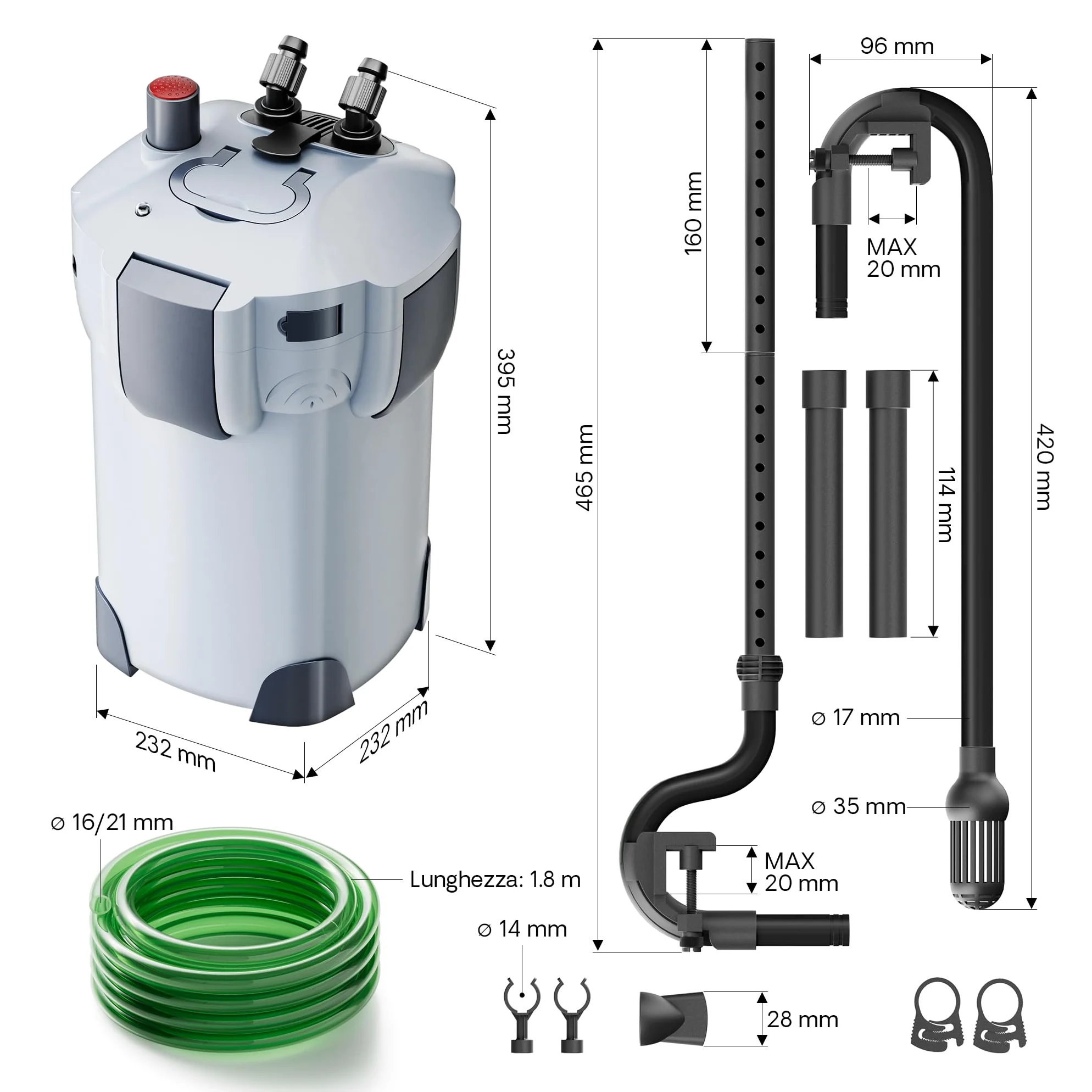 SunSun HW-402B Filtro Esterno per acquari con Pompa 1.000 l/h e chiarificatore UVC da 9W, Filtro a 3 stadi con mezzi e spugne filtranti Inclusi