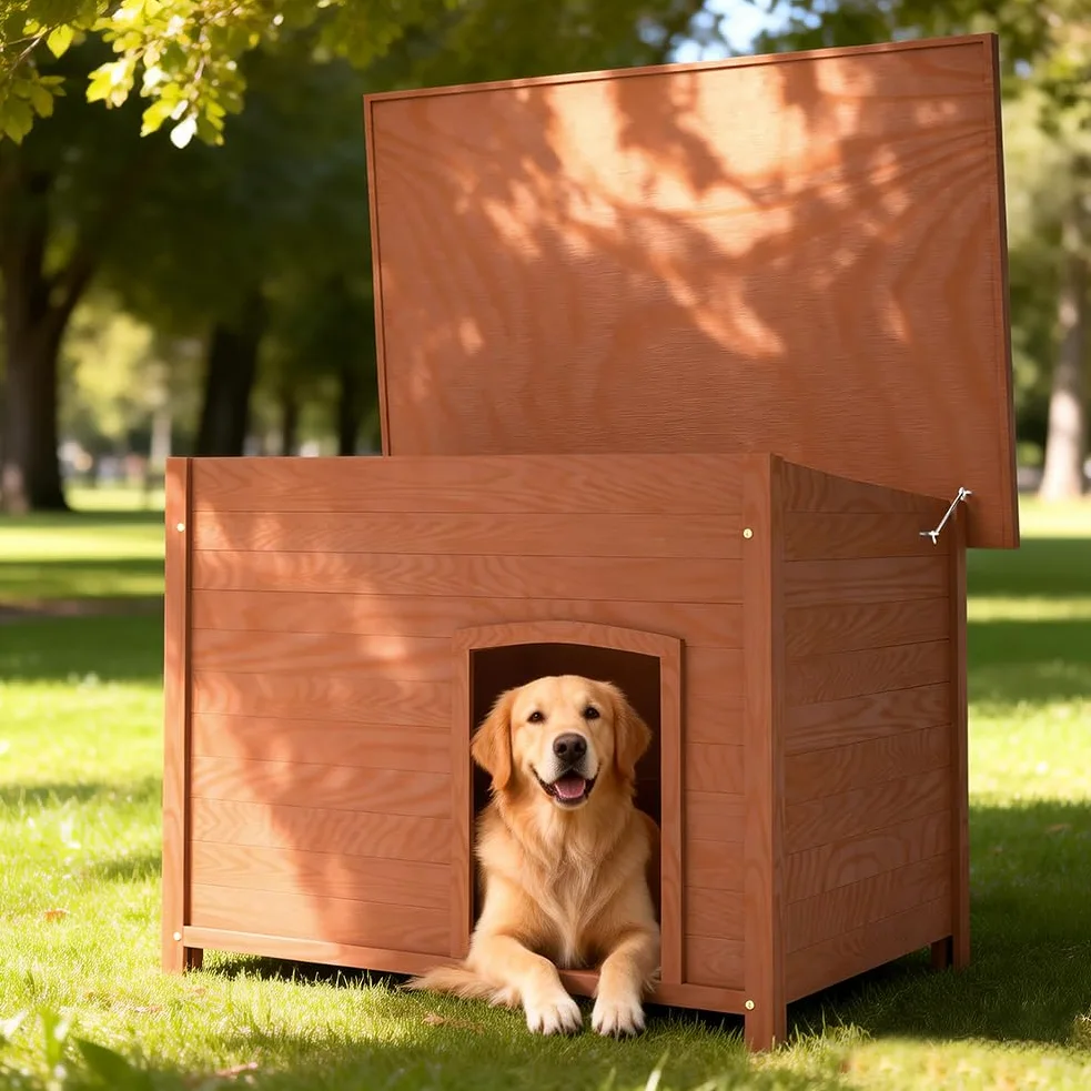 BAKAJI Cuccia per Animali Domestici in Legno, Casetta per Cani e Gatti con Tetto Apribile, Casa da Esterno ed Interno Resistente Intemperie e Agenti Atmosferici con Tettoia Asfaltata, 116 x 79 x 81 cm