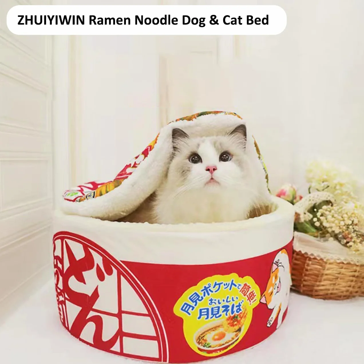 Cuccia per Gatti e Cani da Interno, Cuccia Gatto e cani, Igloo Per Gatti In Peluche Caldo e Accogliente con cuscino imbottito rimovibile e lavabile (Rosso, L)