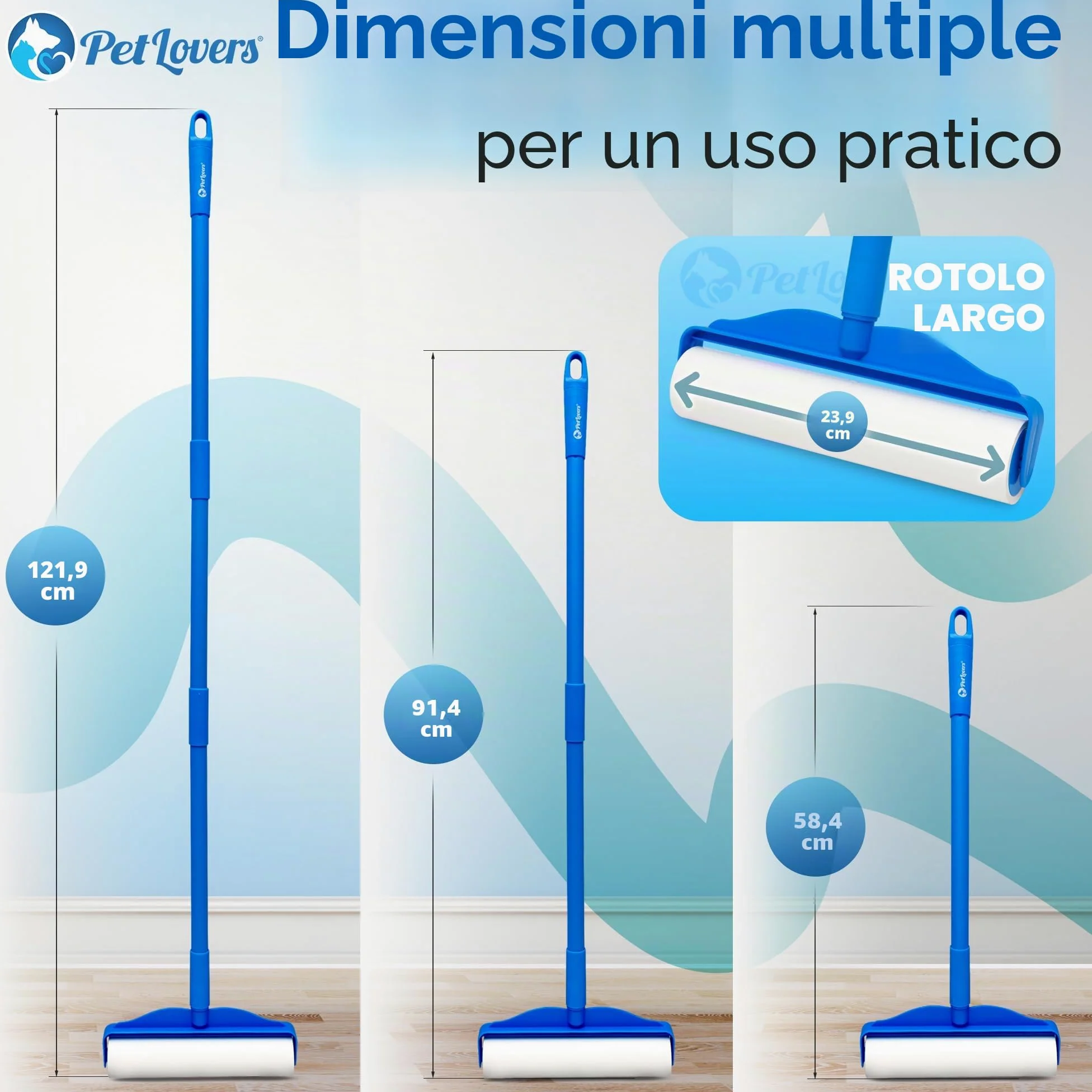 Rullo Rimuovi Peli PetLovers Large con 3 Ricariche – 360 Fogli Totali per Affrontare i Peli degli Animali, Rullo Extra Large per Pavimenti e Tappeti per Case con Animali, Perfetto per Pavimenti