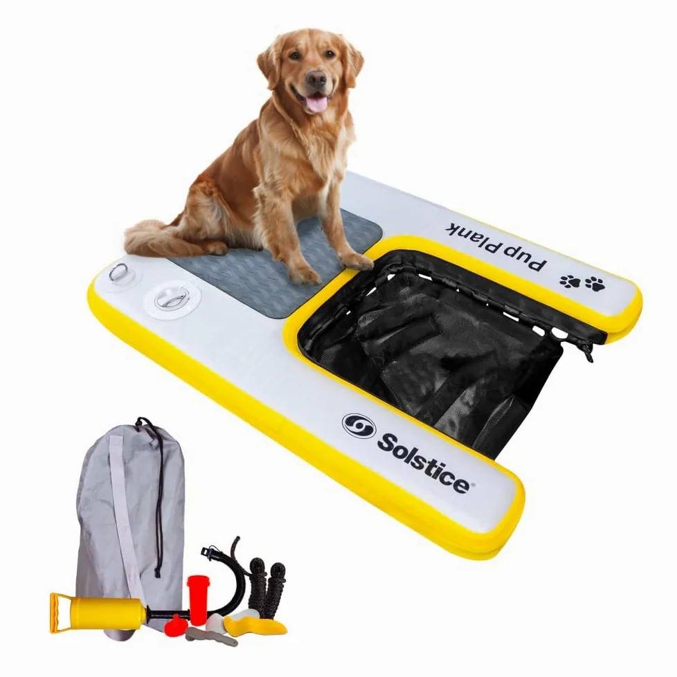 SOLSTICE Piattaforma gonfiabile per cani, per imbarcazioni e banchine, mini, capacità di 13,6 kg, piattaforma galleggiante per animali domestici, per lago, fiume, spiaggia e piscina, con pompa, design