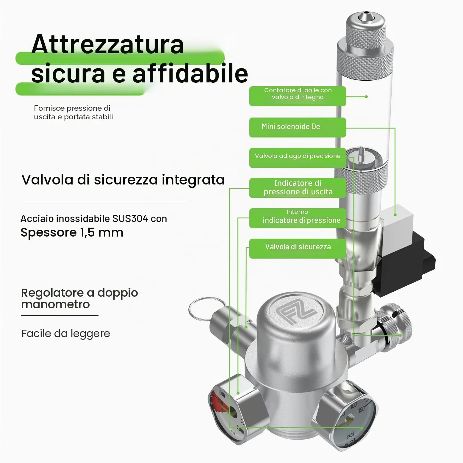 FZONE 2.5L Aquarium CO2 Generator System Carbon Dioxide Reactor Kit con regolatore e valvola ad ago per Acquario Piante Serbatoi (2.5L(with solenoid))
