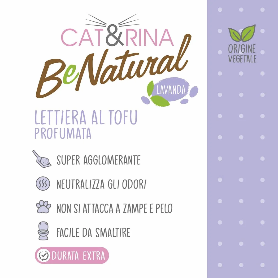 Cat&Rina BeNatural, lettiera per gatti al tofu da 5,5l Agglomerante e Vegetale. Fino a 30 giorni di utilizzo. Si smaltisce nell'organico o nel wc. Sabbia gatti anti odore Lavanda, 6 pezzi